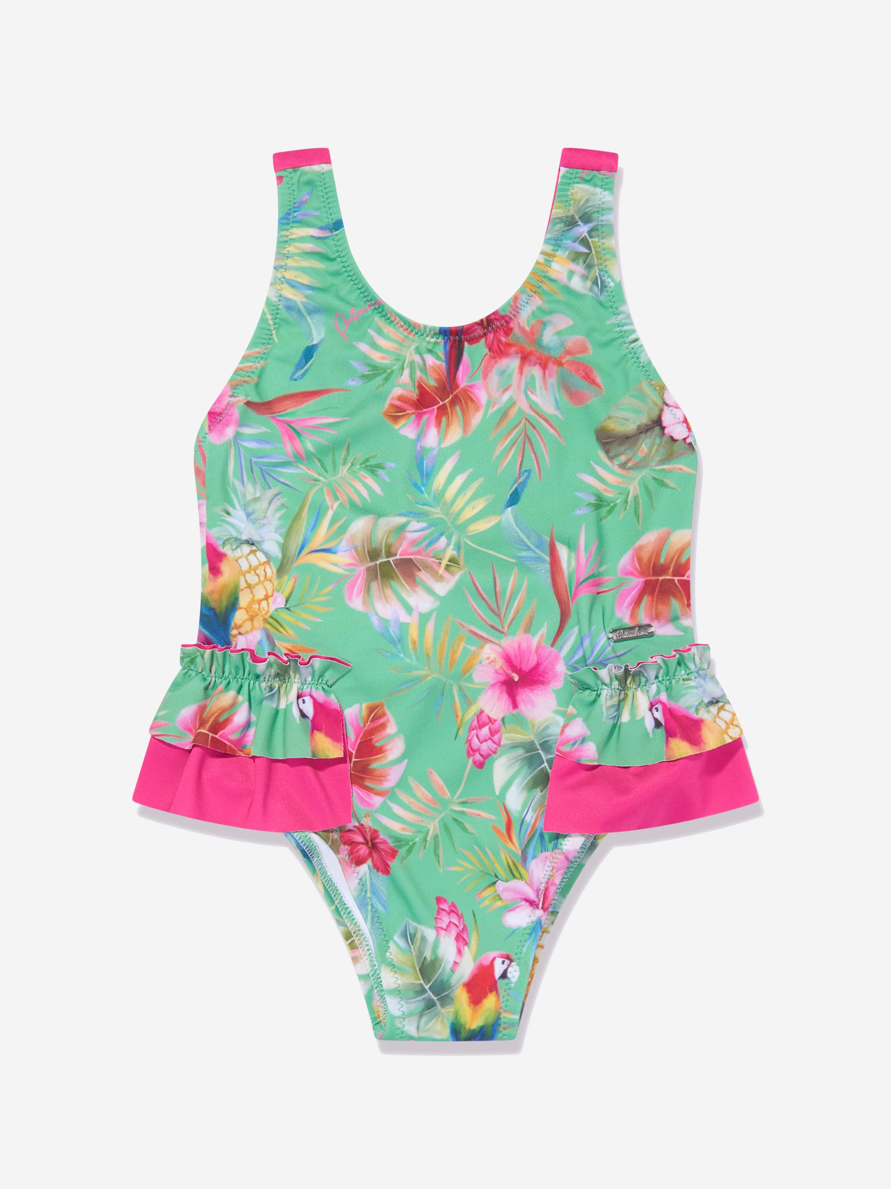 Patachou Girls Tropical Print Swimsuit in Green