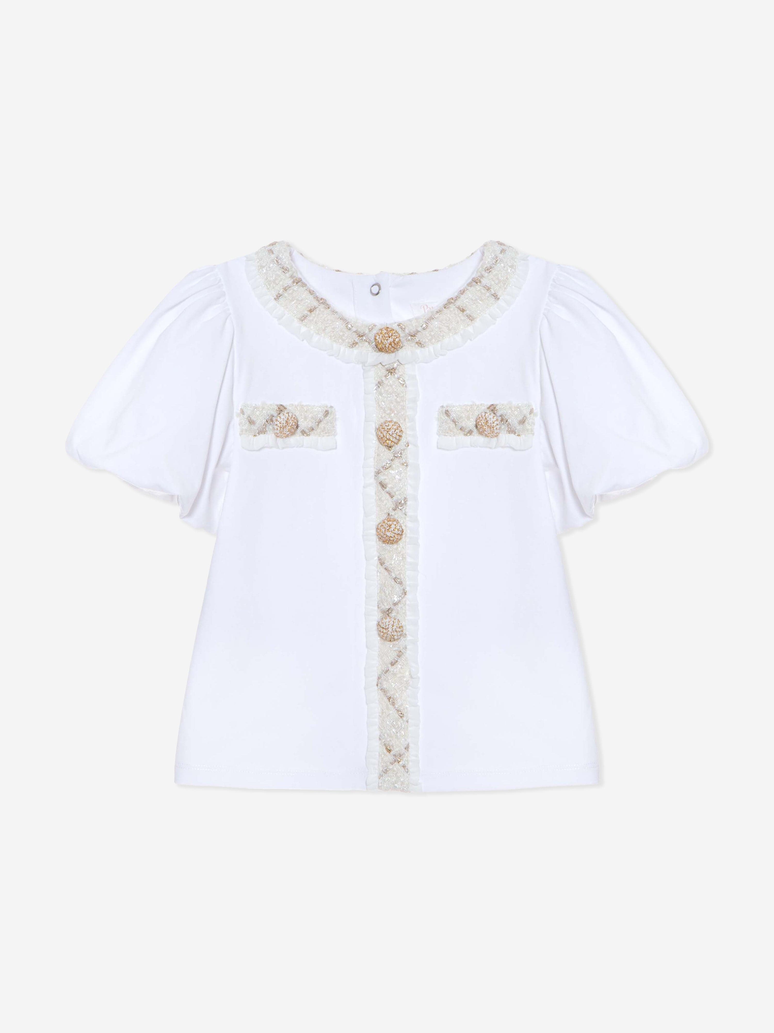 Patachou Girls Jacquard Trim T-Shirt in White