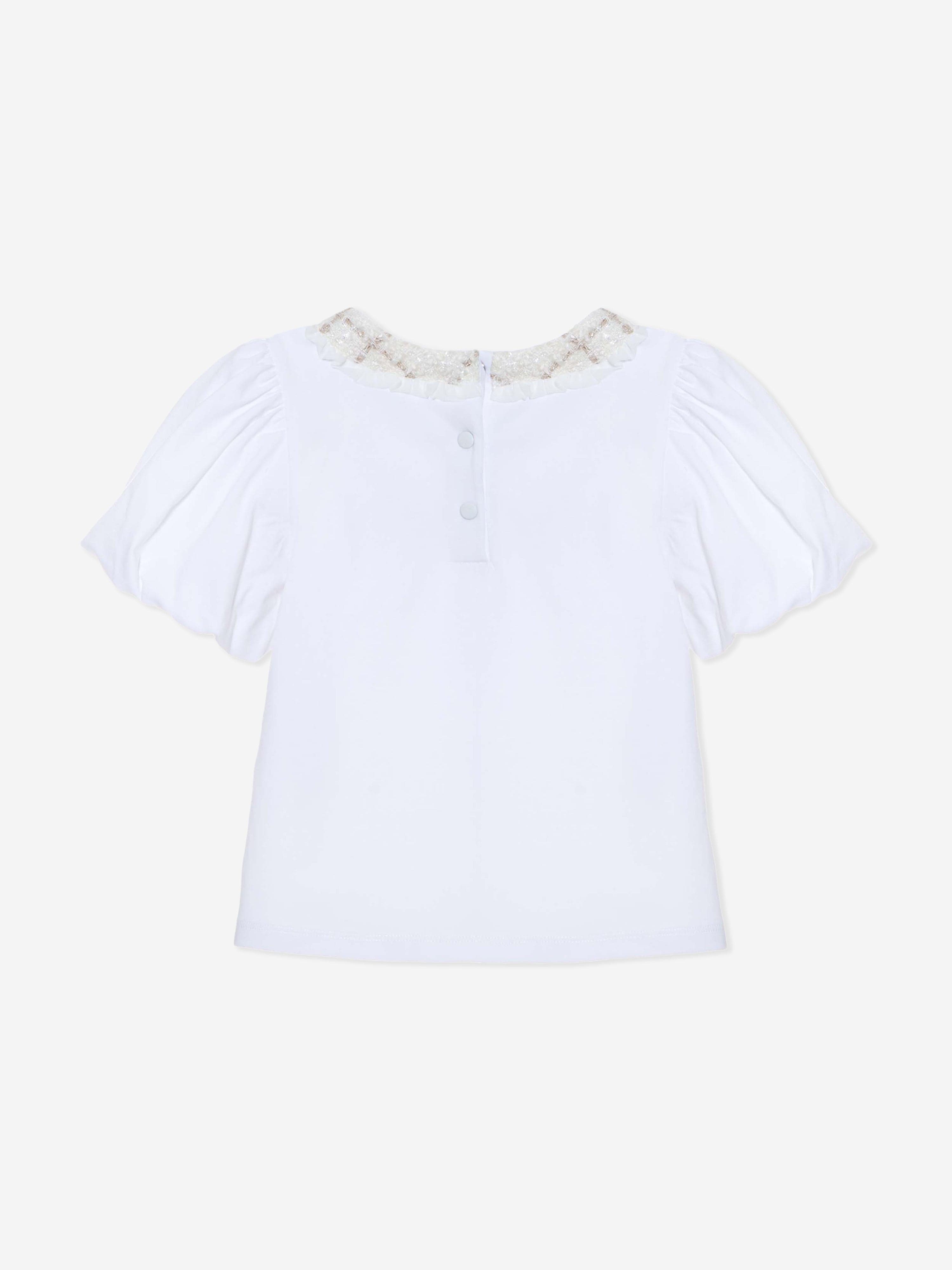 Patachou Girls Jacquard Trim T-Shirt in White