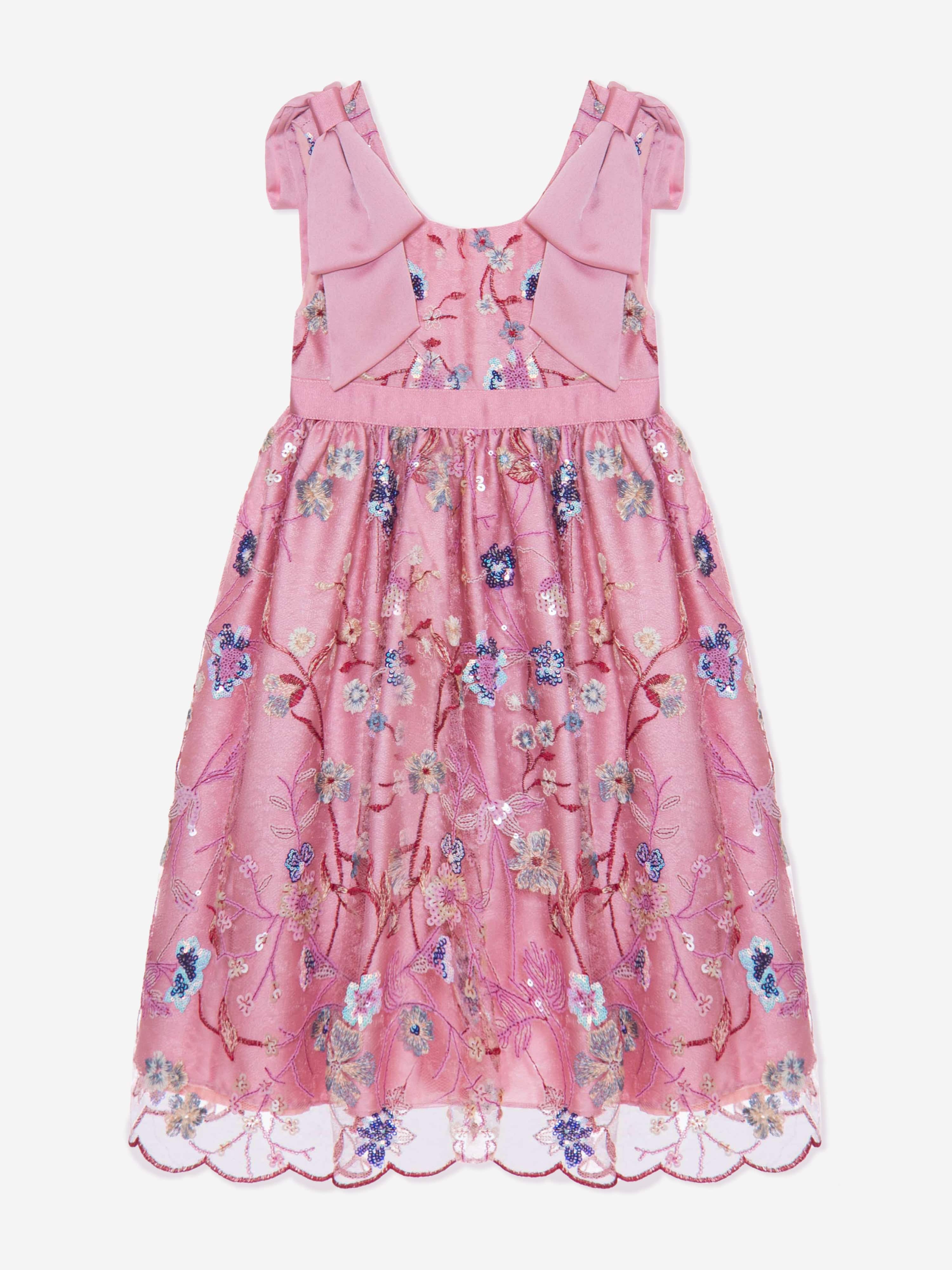 Patachou Girls Embroidered Party Dress in Pink