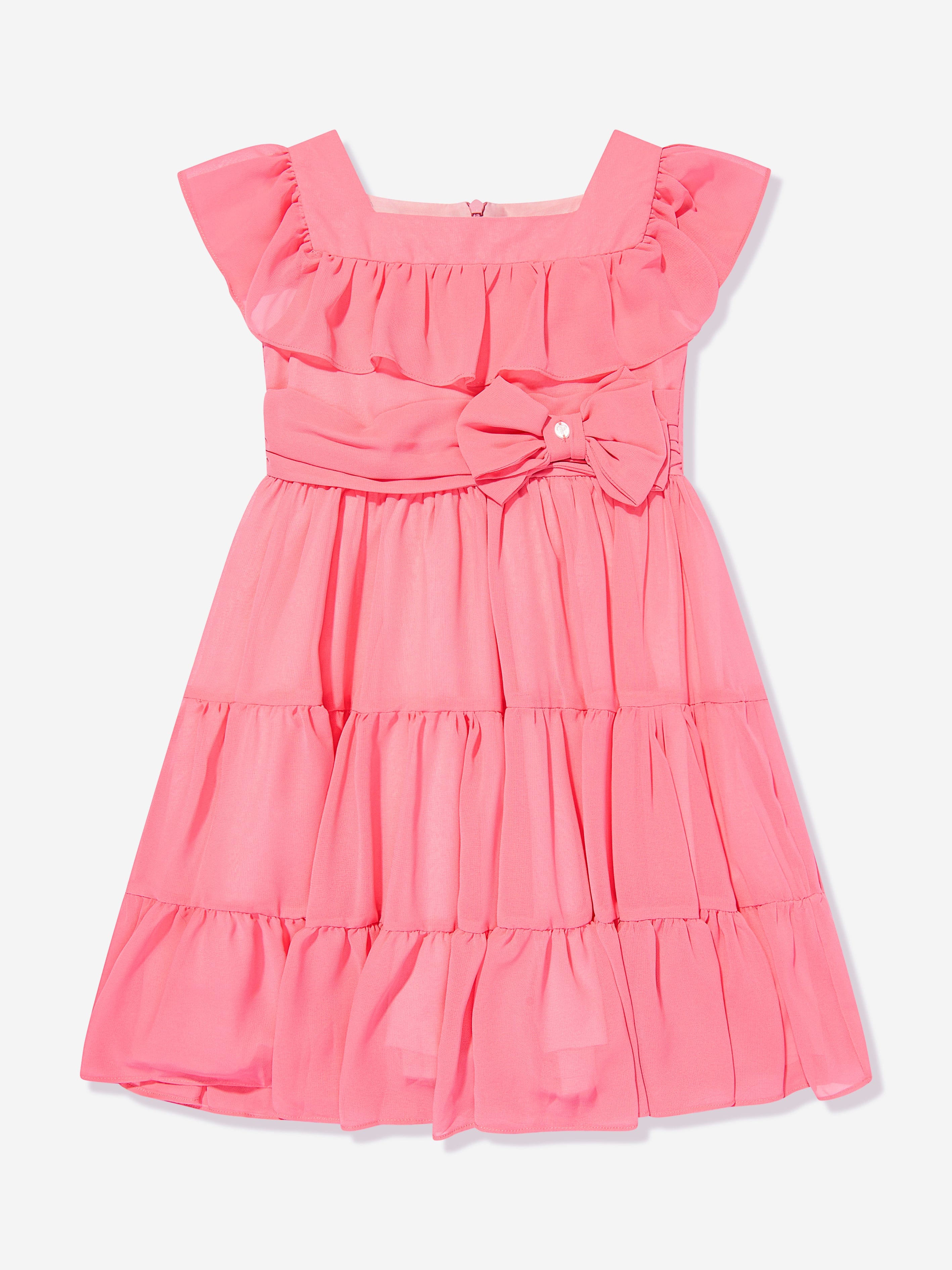 Patachou Girls Chiffon Bow Dress in Pink