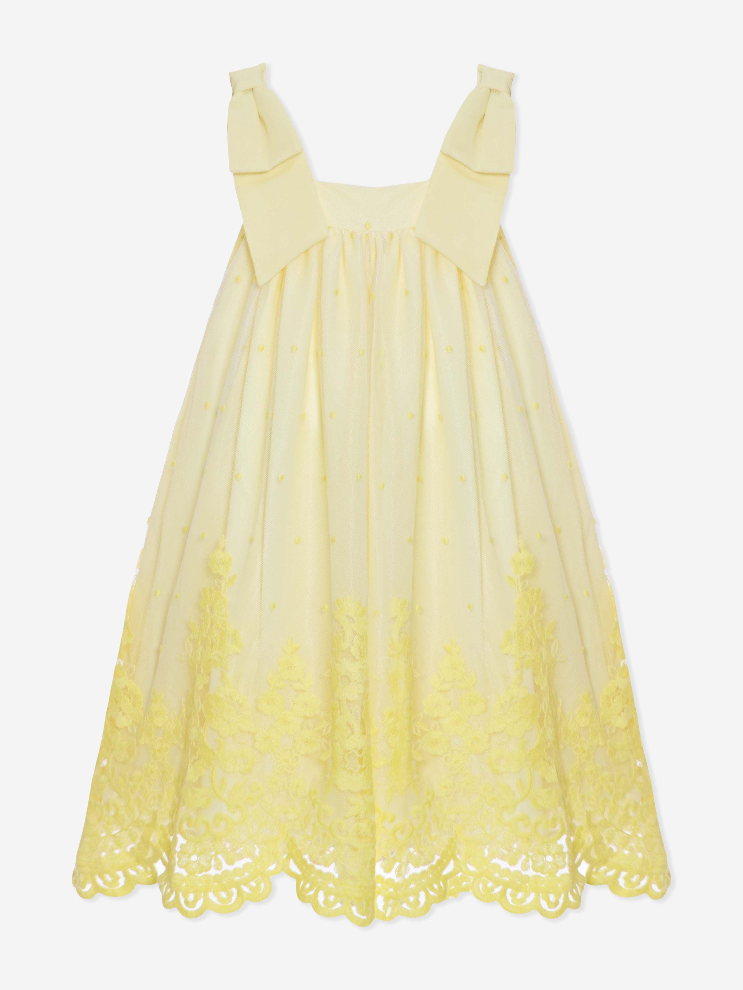 Patachou Girls Lace Trim Sleeveless Dress in Yellow