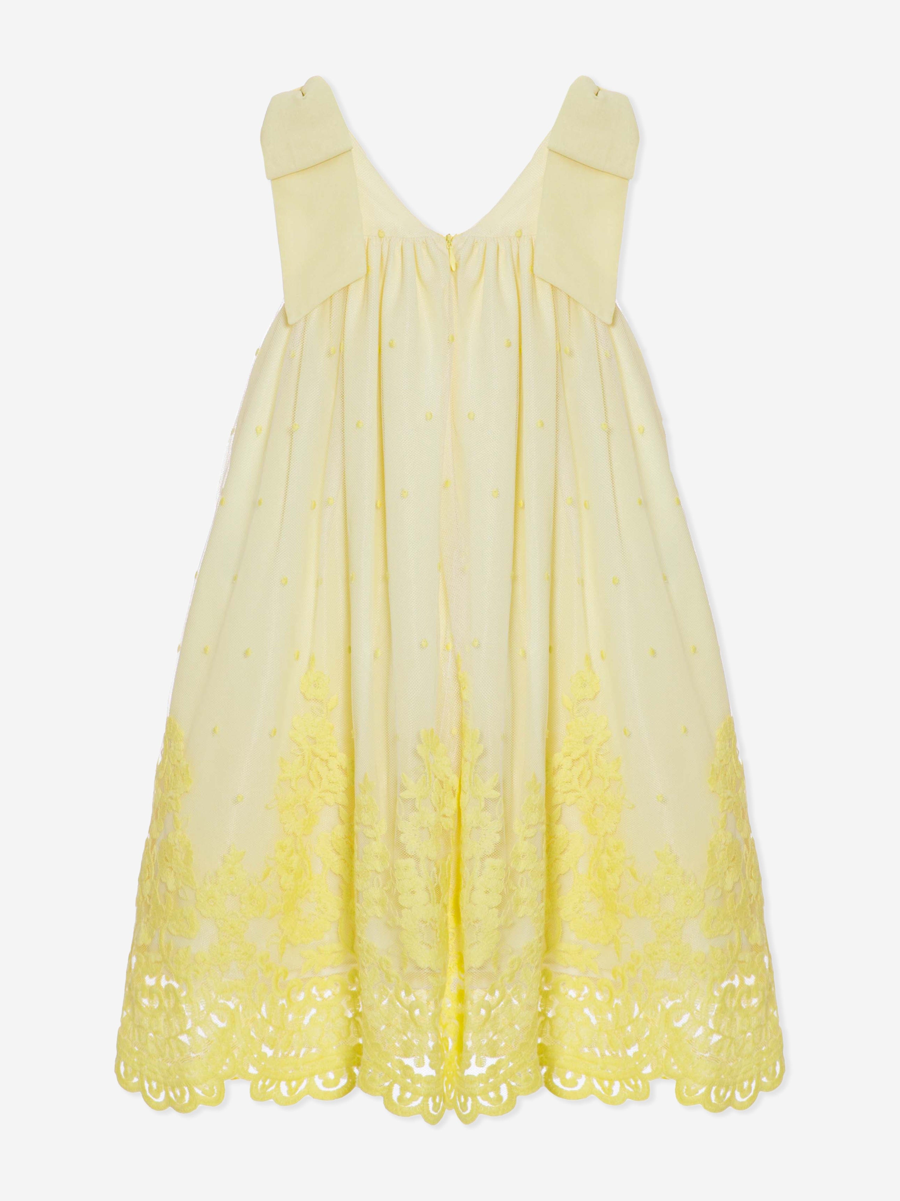 Patachou Girls Lace Trim Sleeveless Dress in Yellow