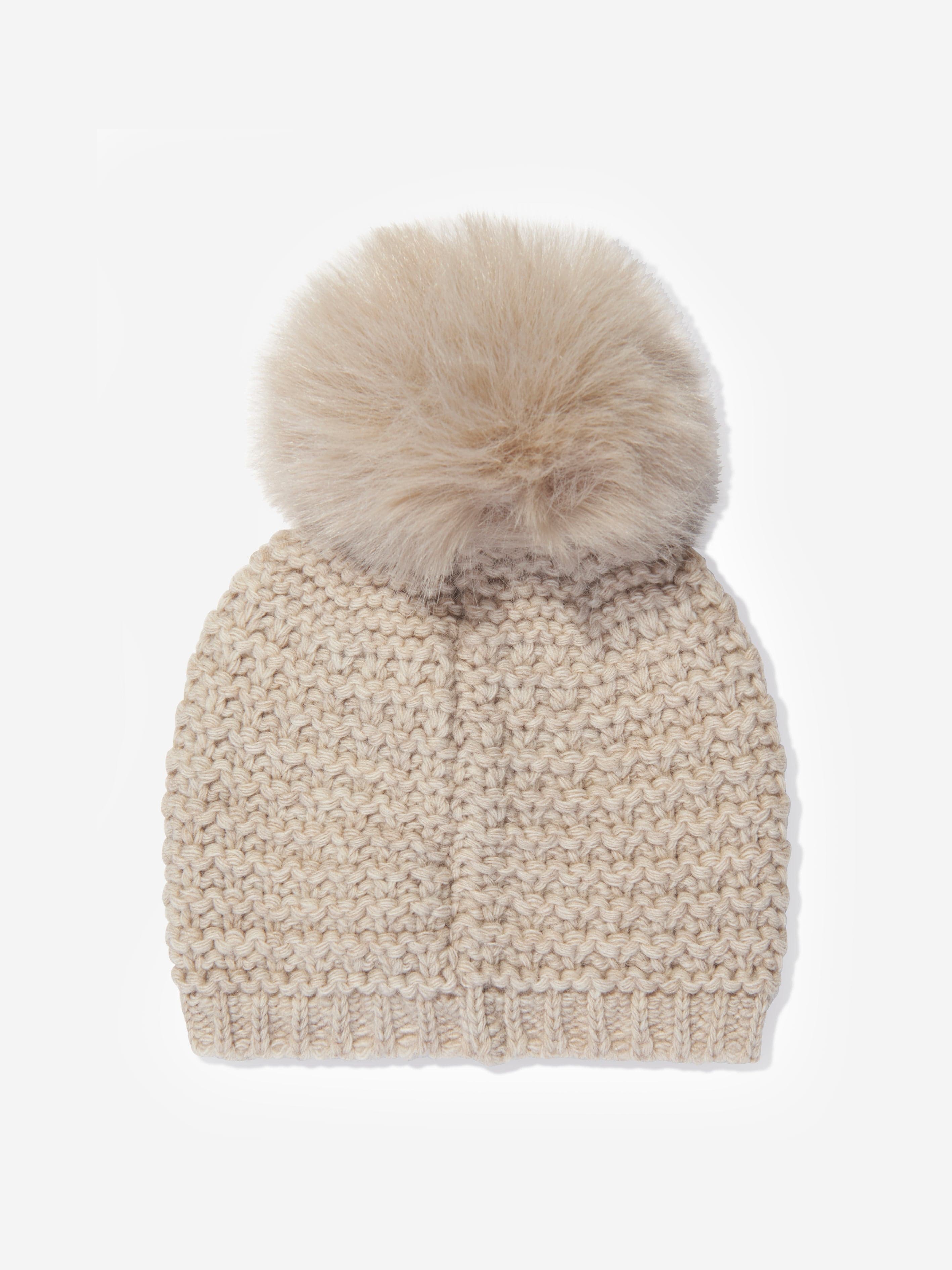 Paz Rodriguez Kids Knitted Pom Pom Hat in Beige