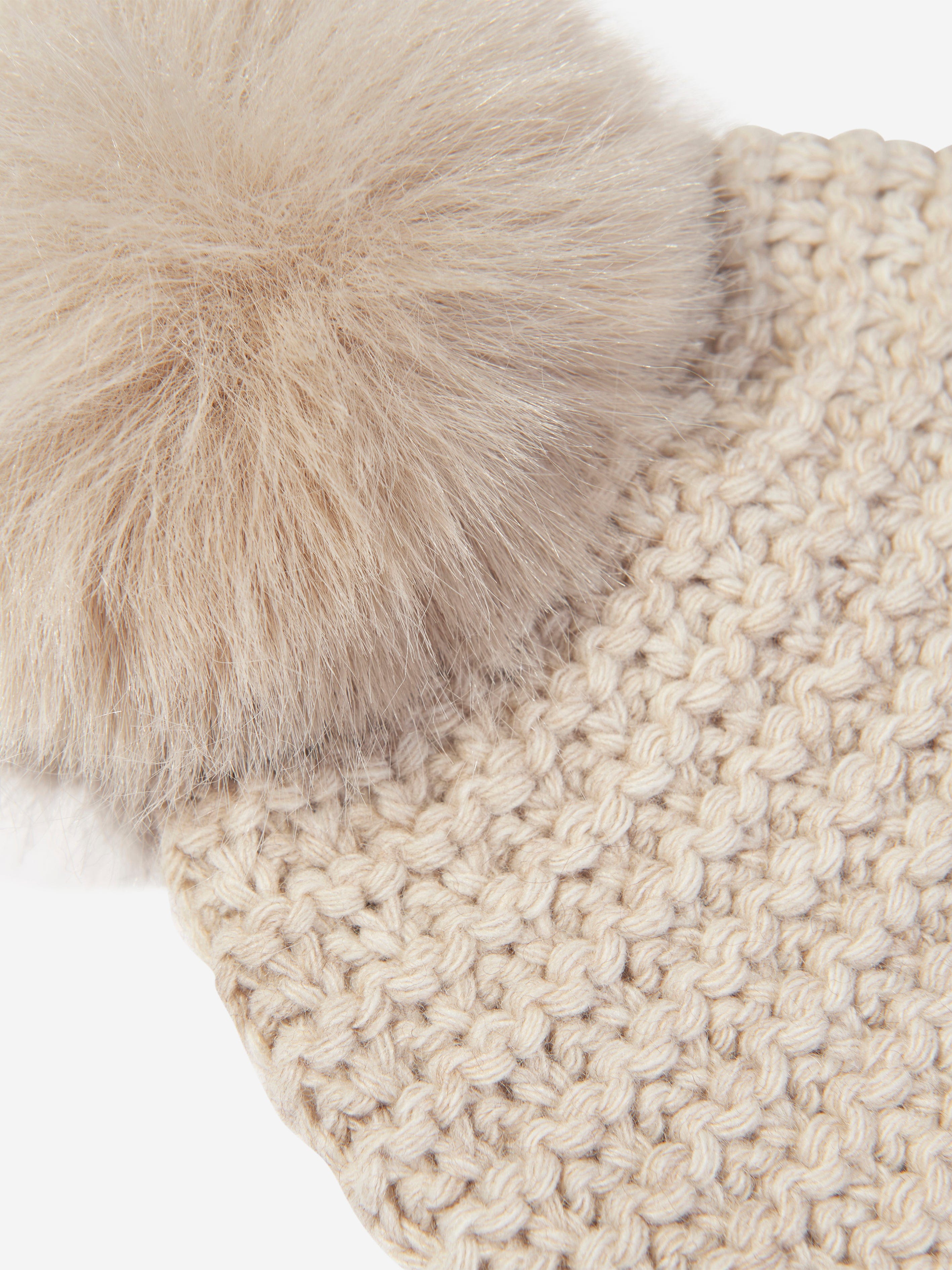 Paz Rodriguez Kids Knitted Pom Pom Hat in Beige