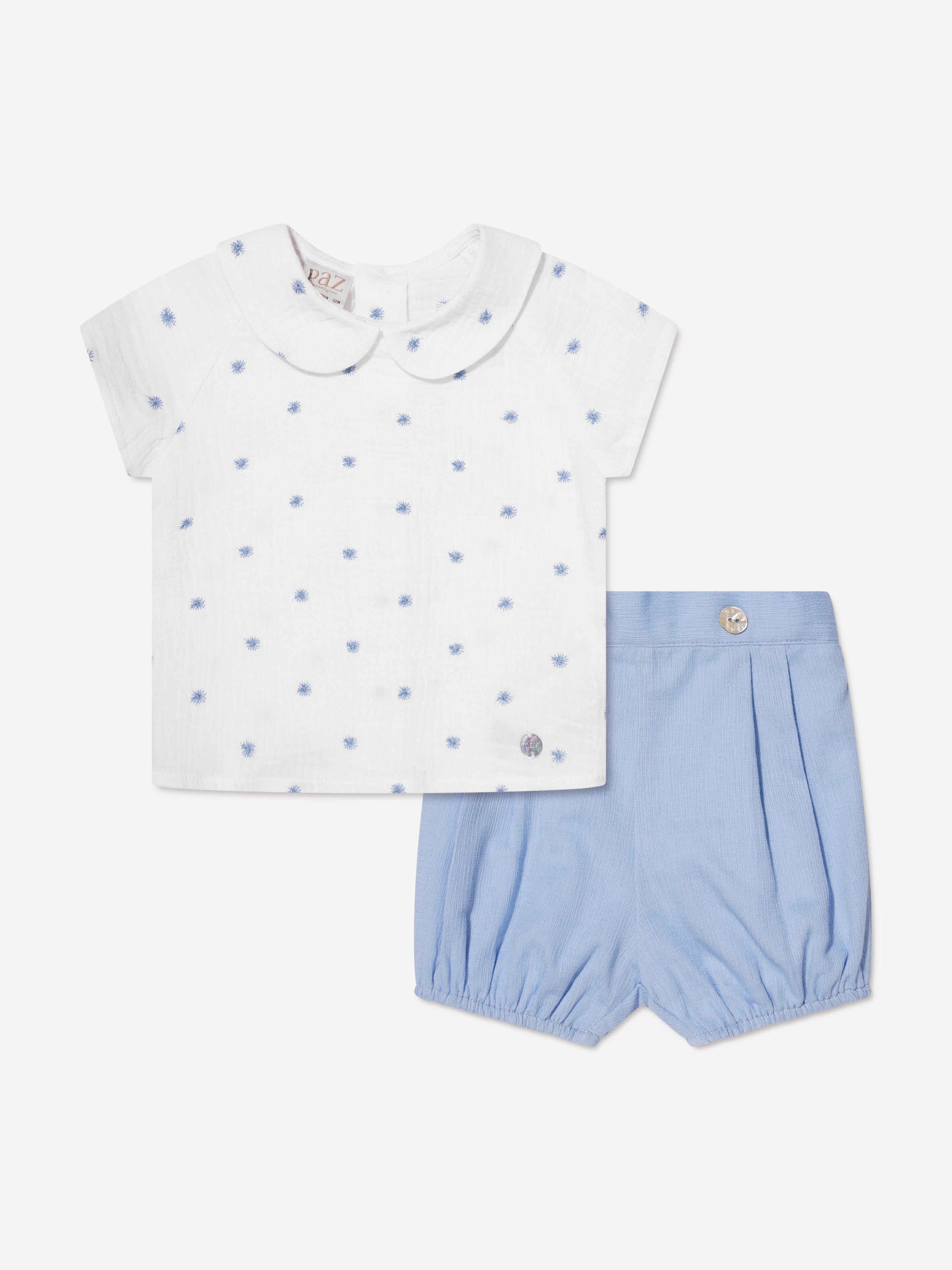 Paz Rodriguez Baby Boys Blouse And Shorts Set in Blue