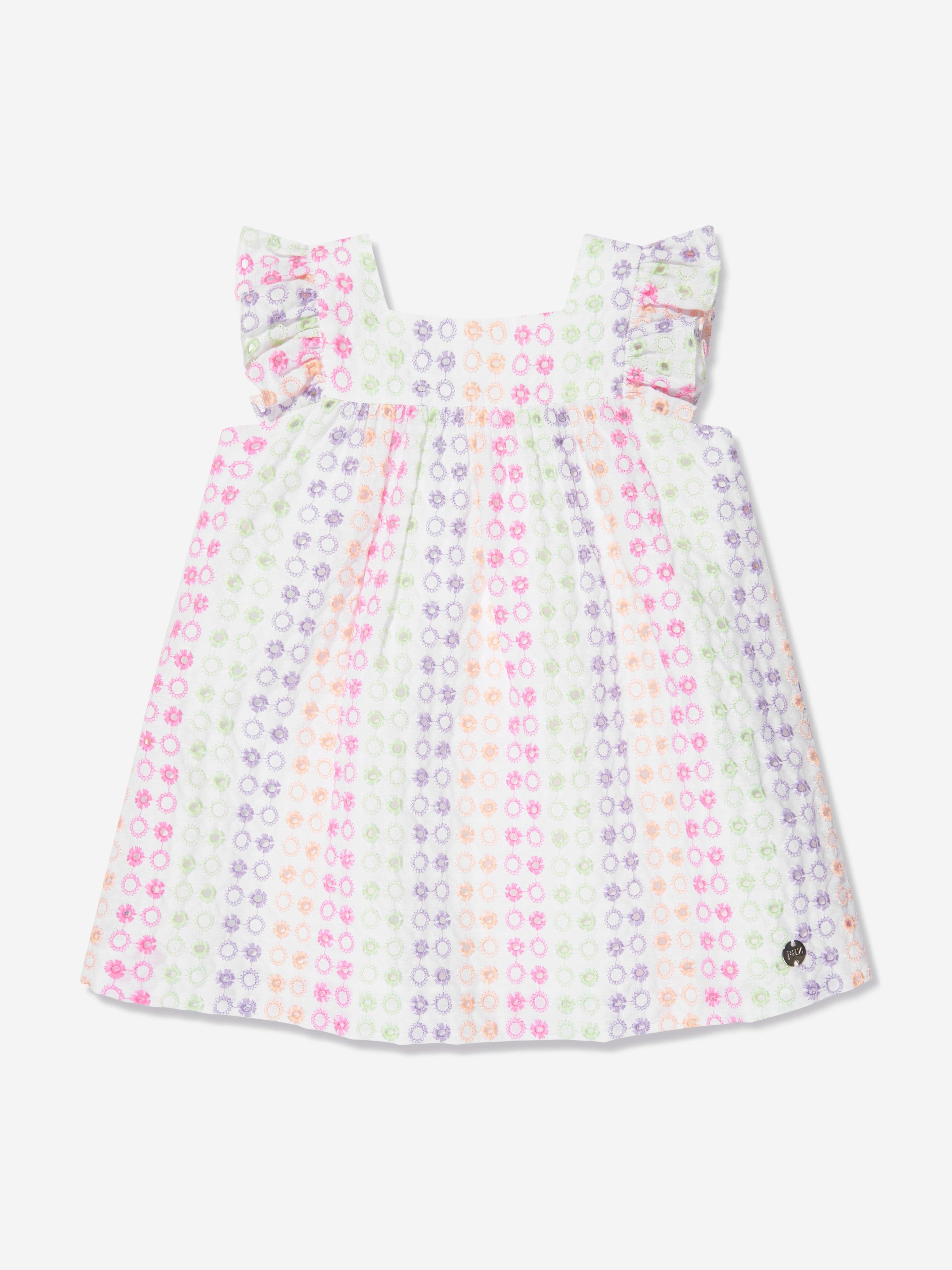 Paz Rodriguez Girls Cotton Embroidered Dress in Multicolour