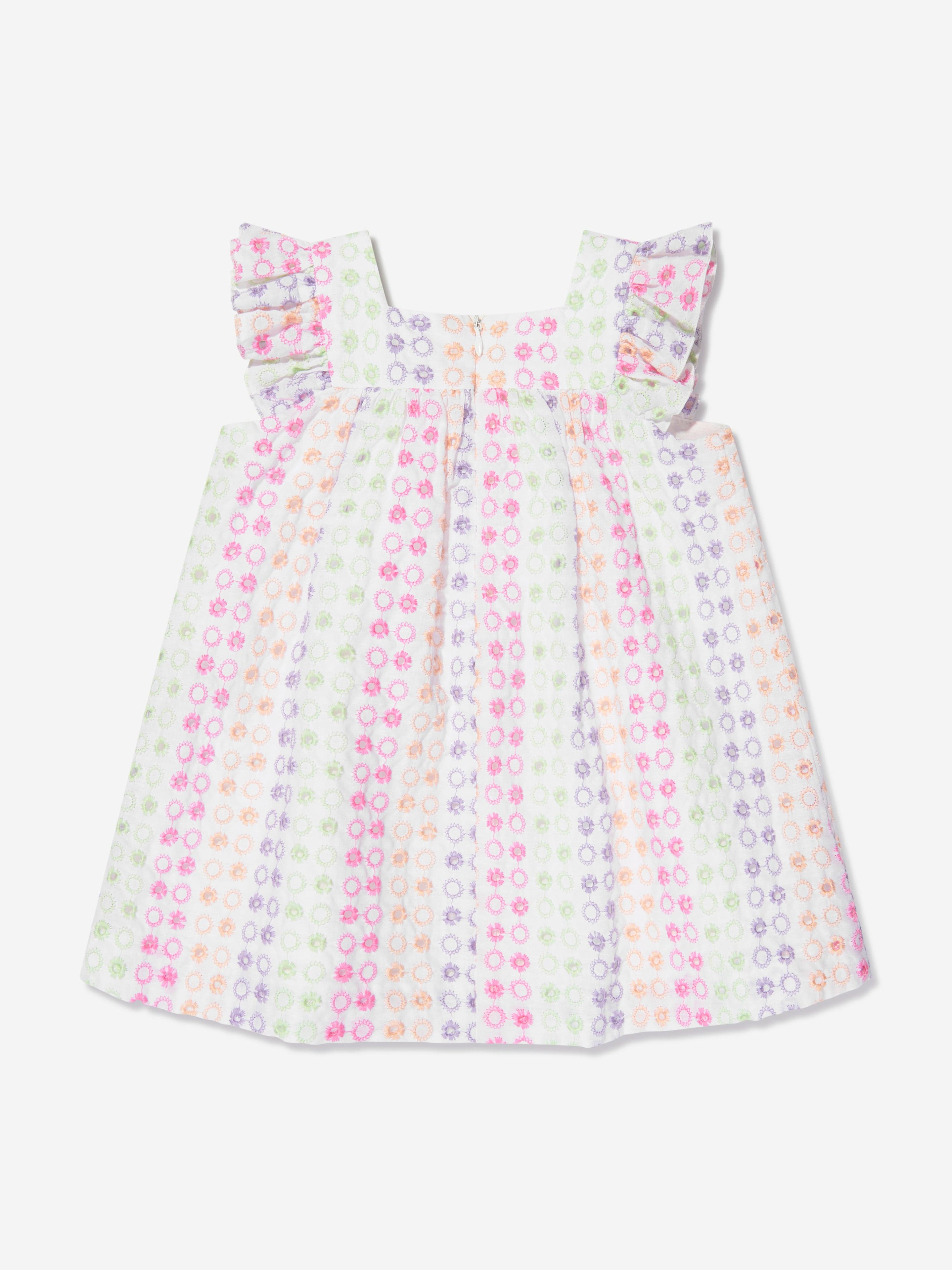 Paz Rodriguez Girls Cotton Embroidered Dress in Multicolour