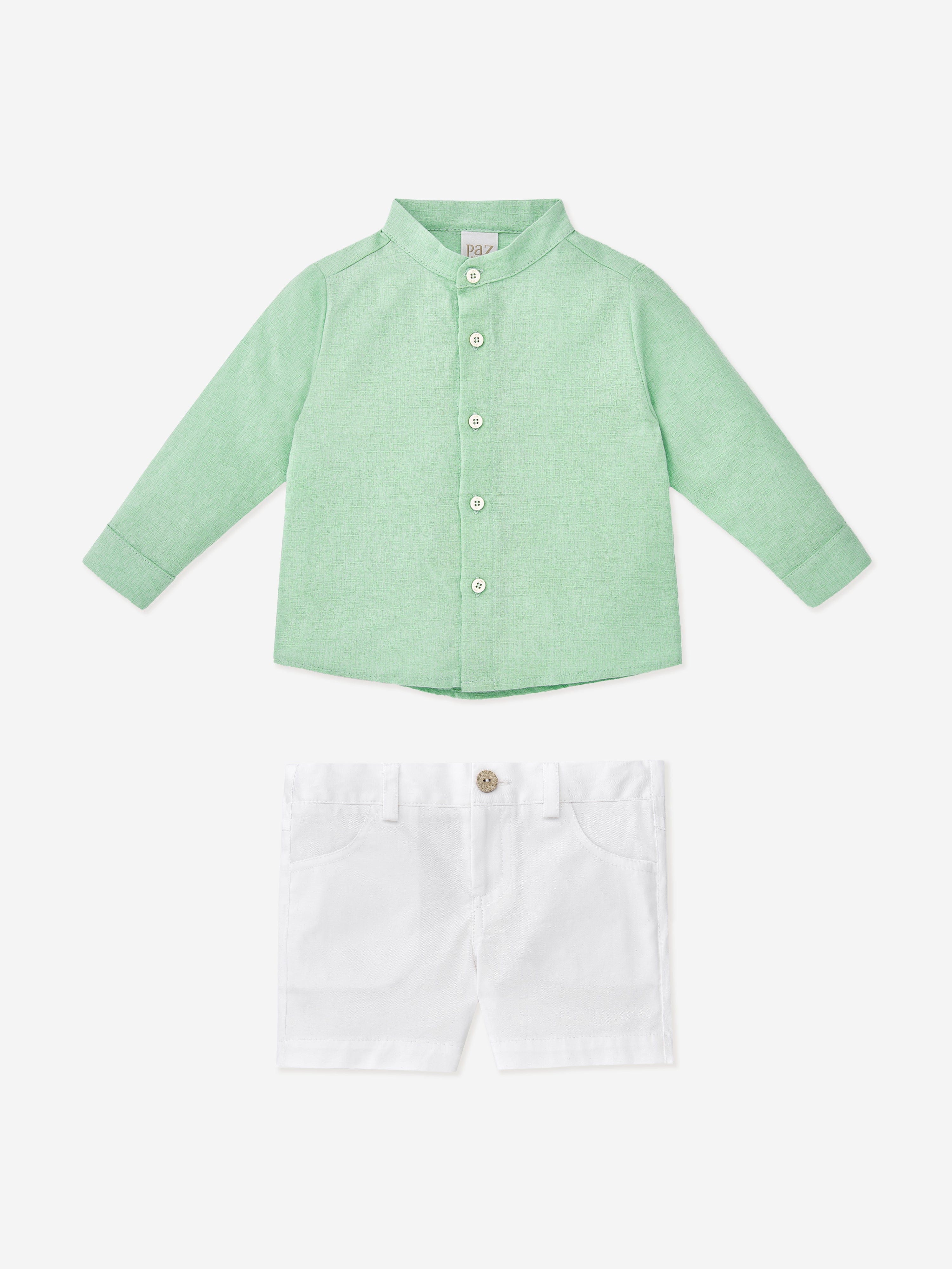 Paz Rodriguez Boys Shirt And Shorts Set in Green