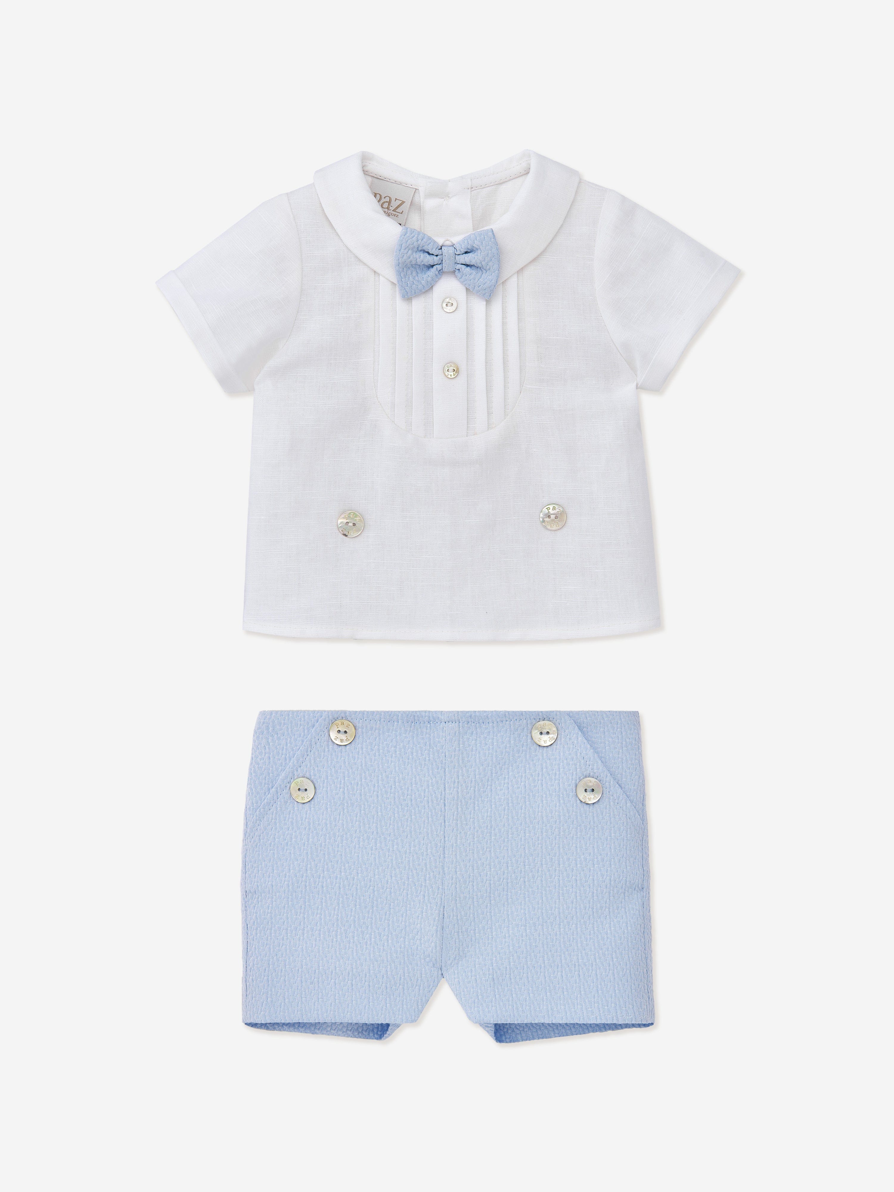 Paz Rodriguez Baby Boys Linen Shorts Set in Multicolour