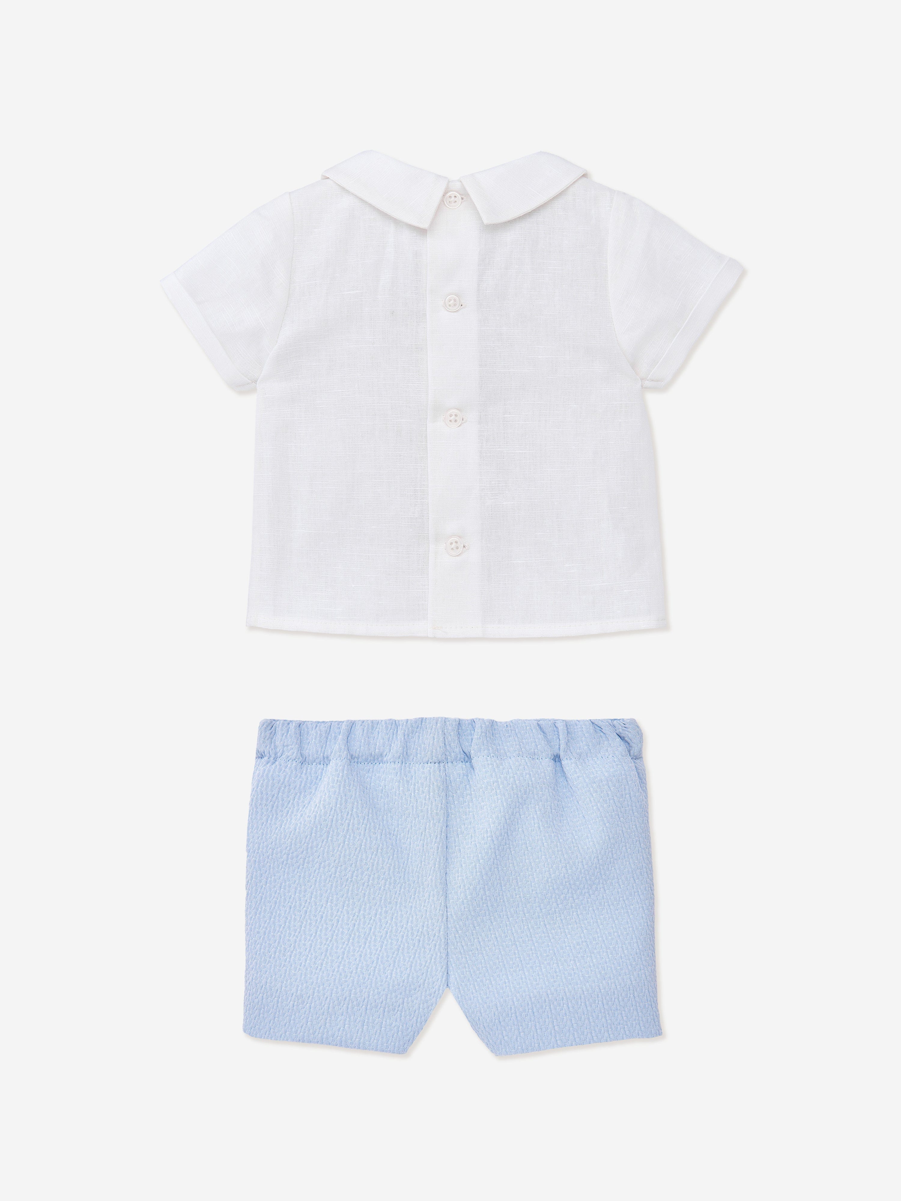 Paz Rodriguez Baby Boys Linen Shorts Set in Multicolour