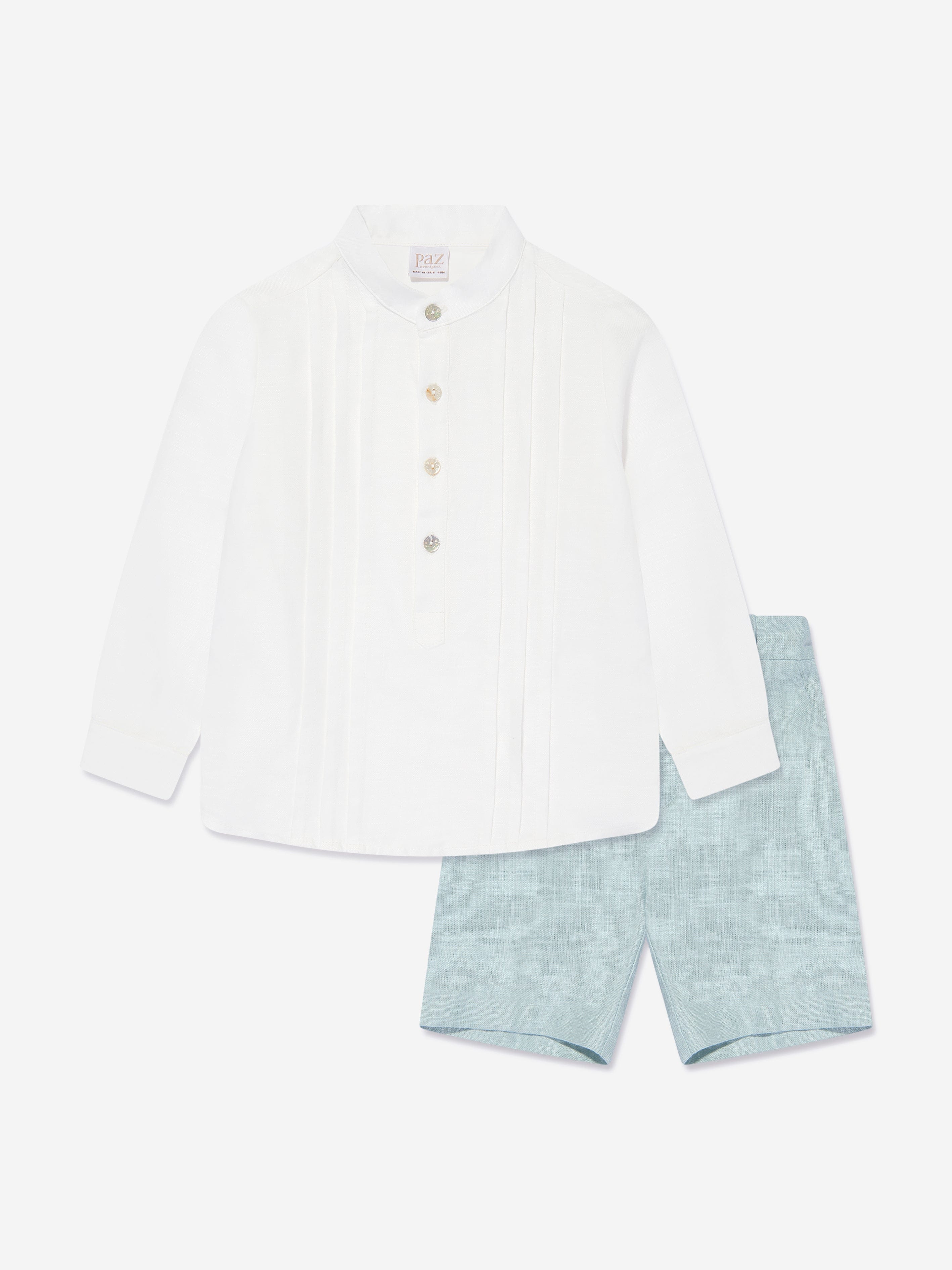 Paz Rodriguez Boys Linen Shorts Set in Green