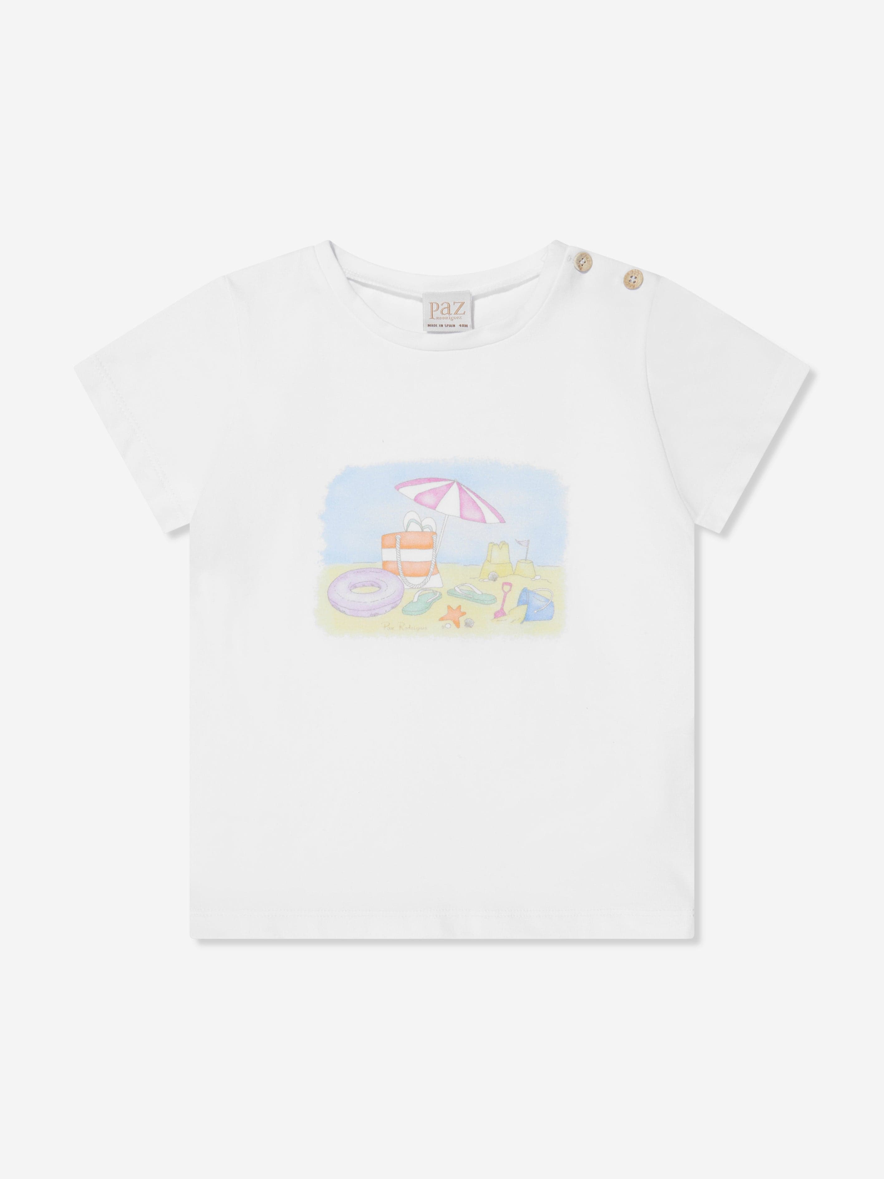 Paz Rodriguez Boys Beach Print T-Shirt in White