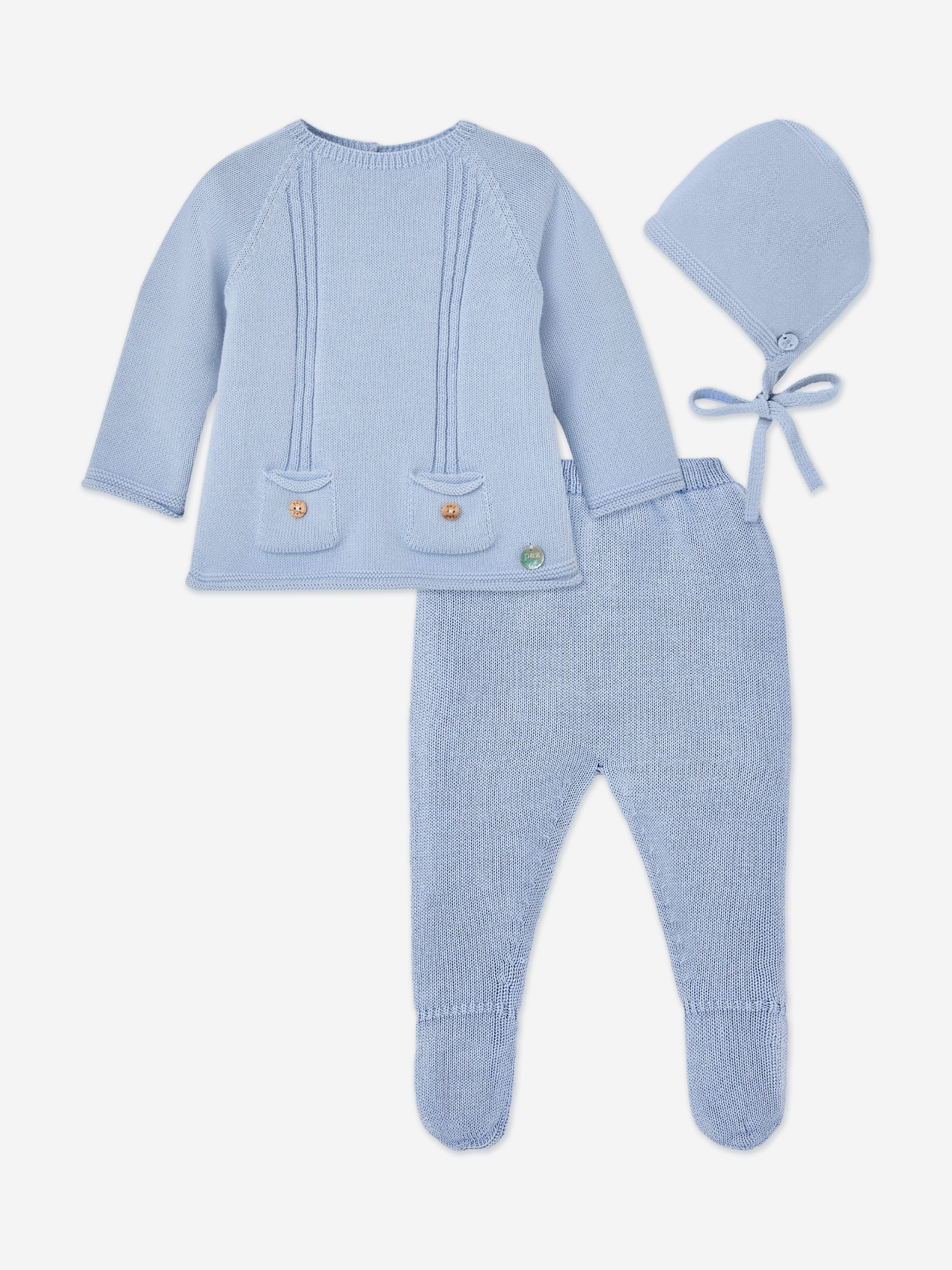 Paz Rodriguez Baby Boys 3 Piece Cotton Knit Set in Blue