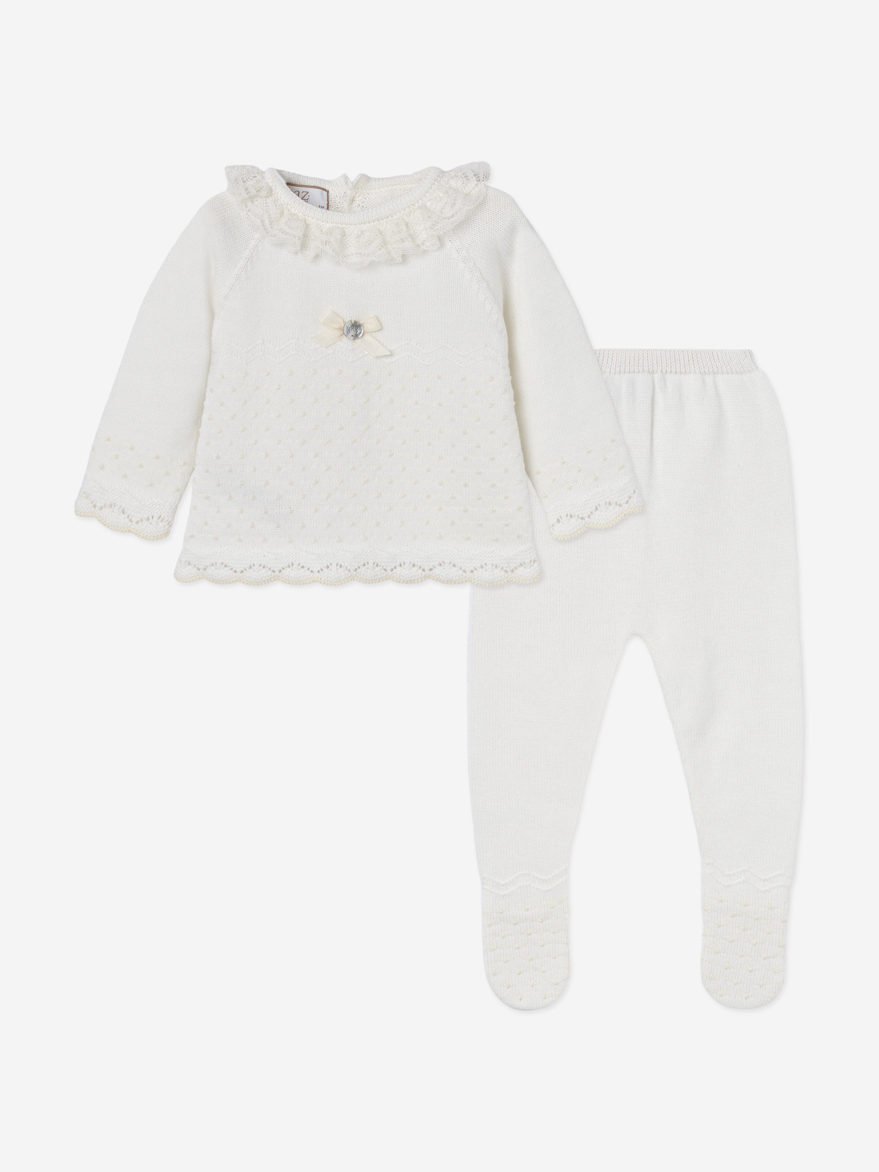 Paz Rodriguez Baby 2 Piece Cotton Knit Set in Ivory