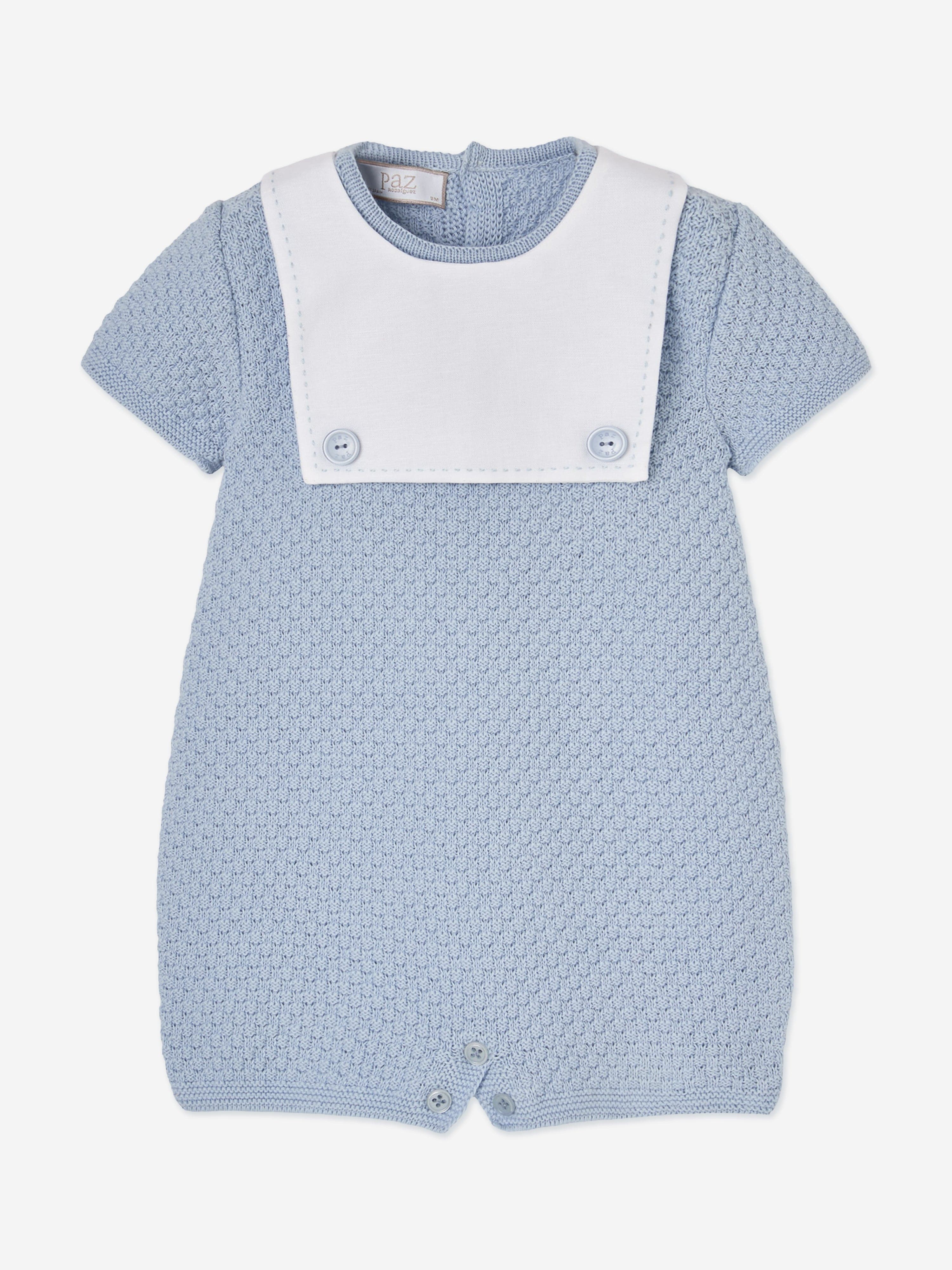 Paz Rodriguez Baby Boys Cotton Knit Romper in Blue