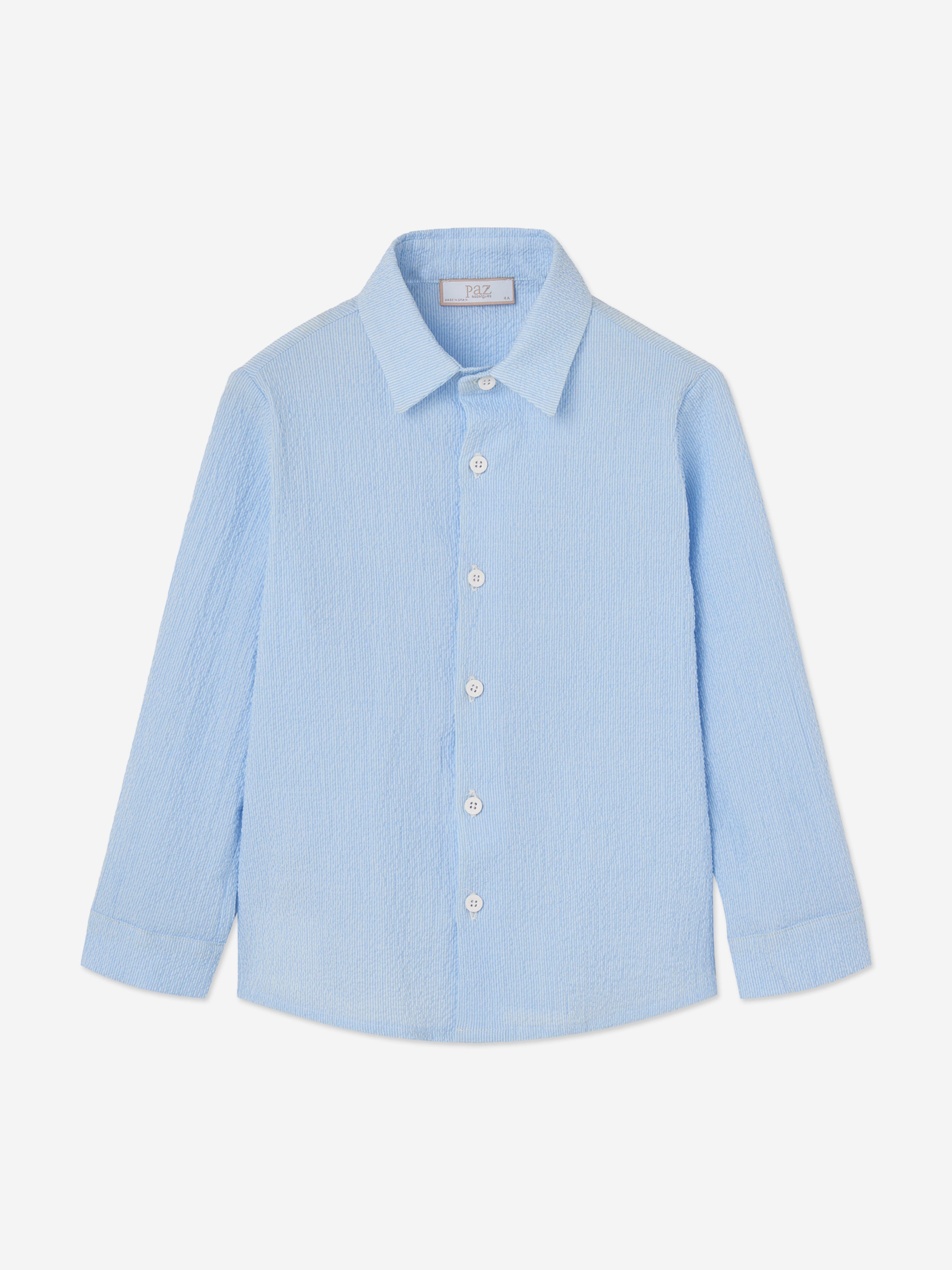 Paz Rodriguez Boys Cotton Shirt and Shorts Set in Blue