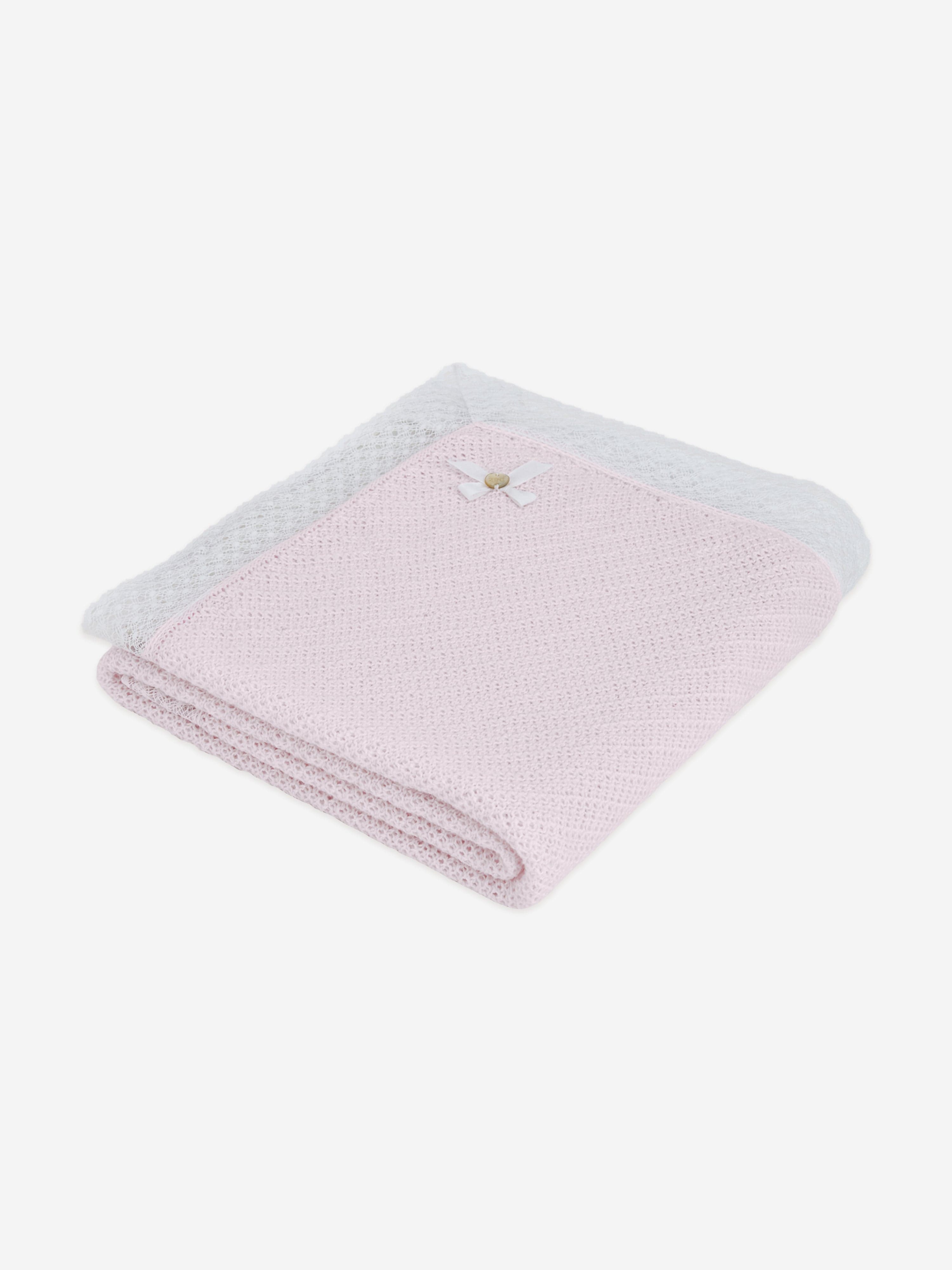 Paz Rodriguez Baby Girls Cotton Knit Shawl with Lace Trim in Pink (105cm)