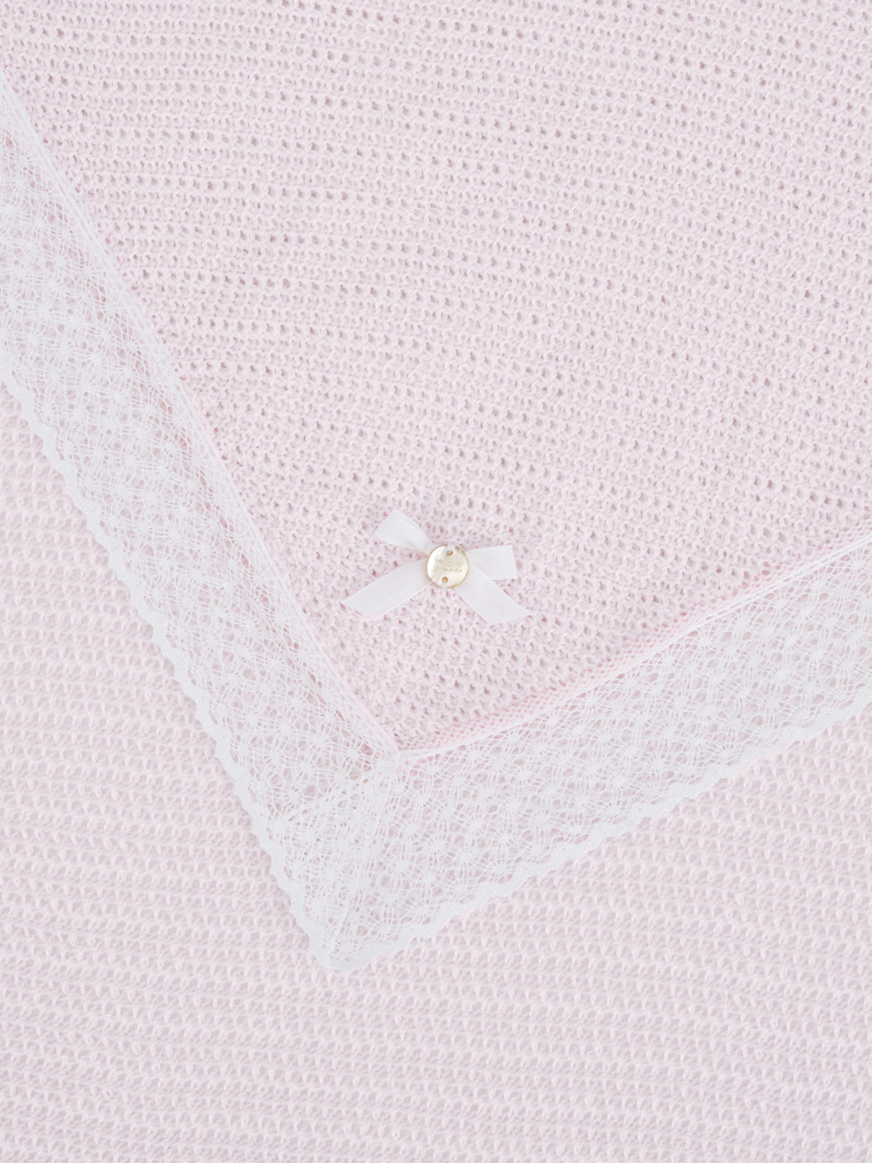 Paz Rodriguez Baby Girls Cotton Knit Shawl with Lace Trim in Pink (105cm)