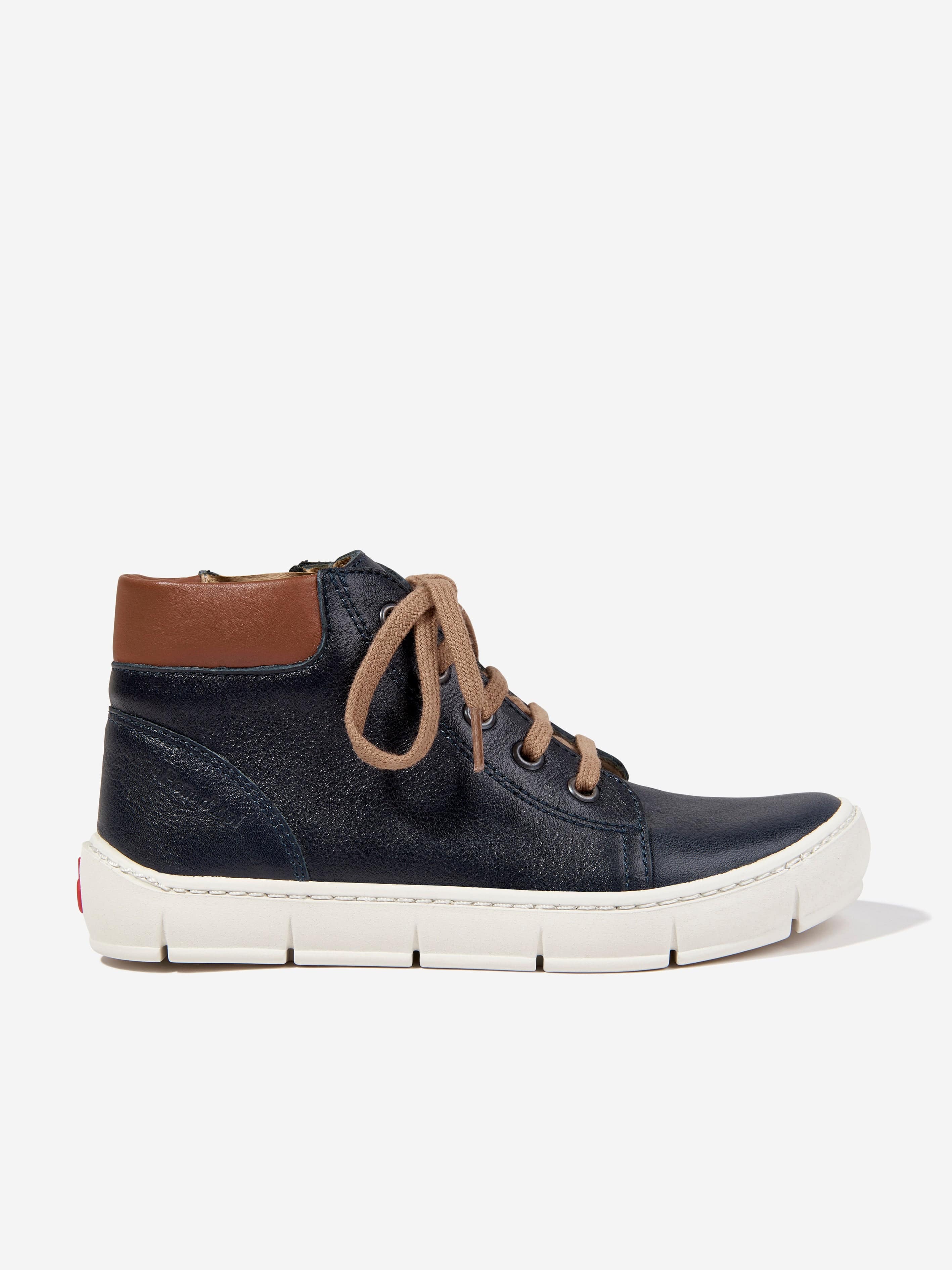 Pom D'Api Boys Leather High Top Trainers in Navy