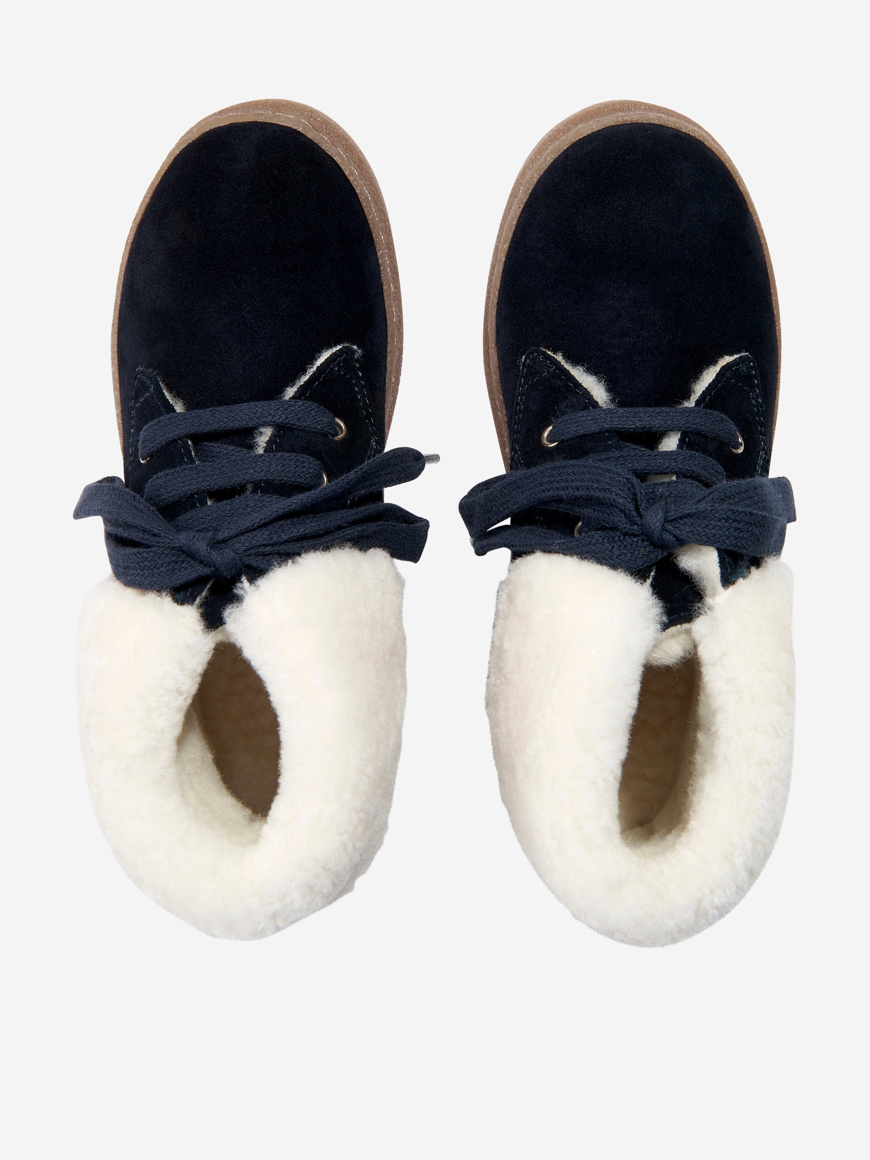 Pom D'Api Kids Sheepskin Trix Fur Boots in Navy