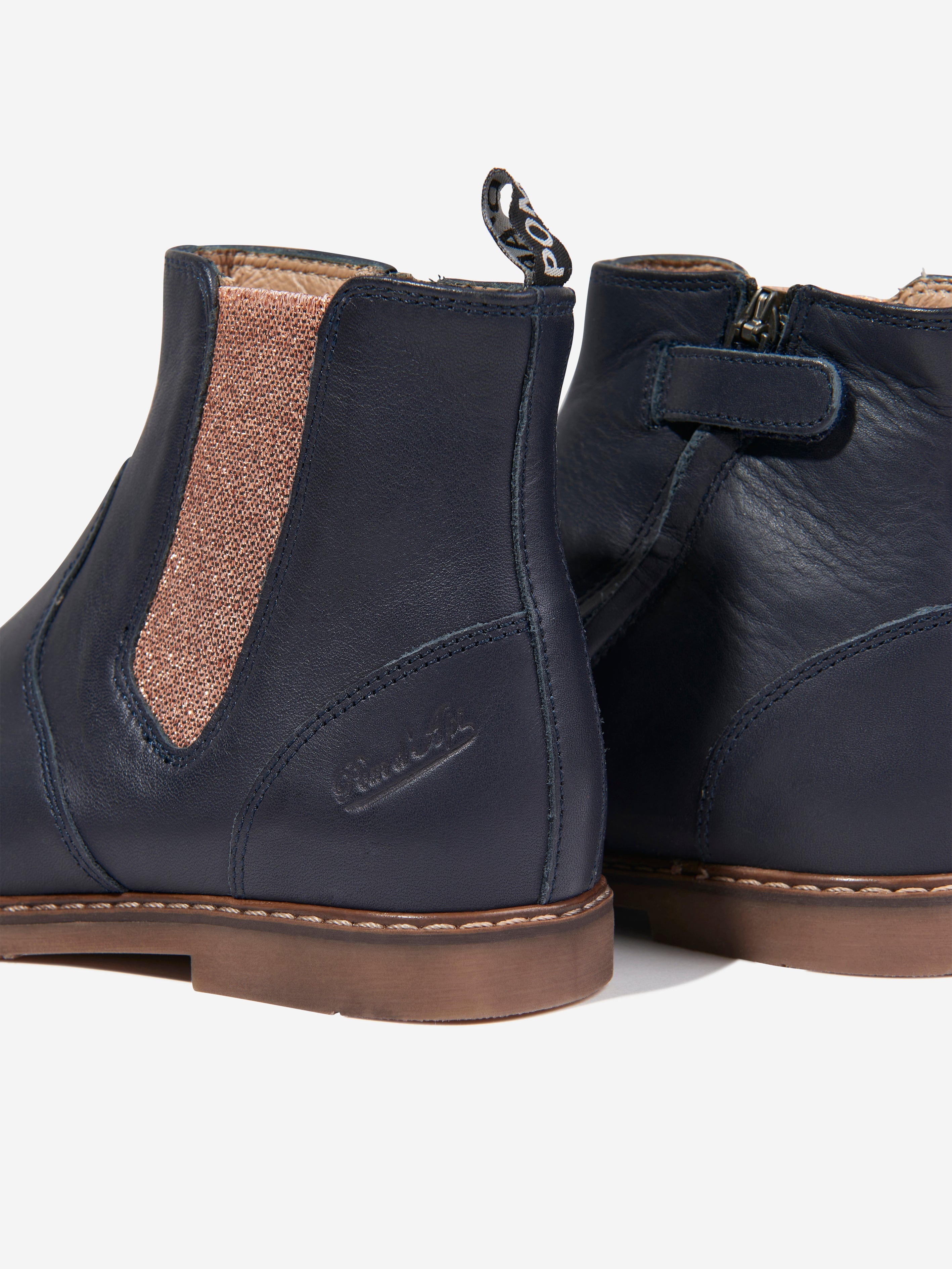 Pom D'Api Girls Leather City Jod Zip Boots in Navy