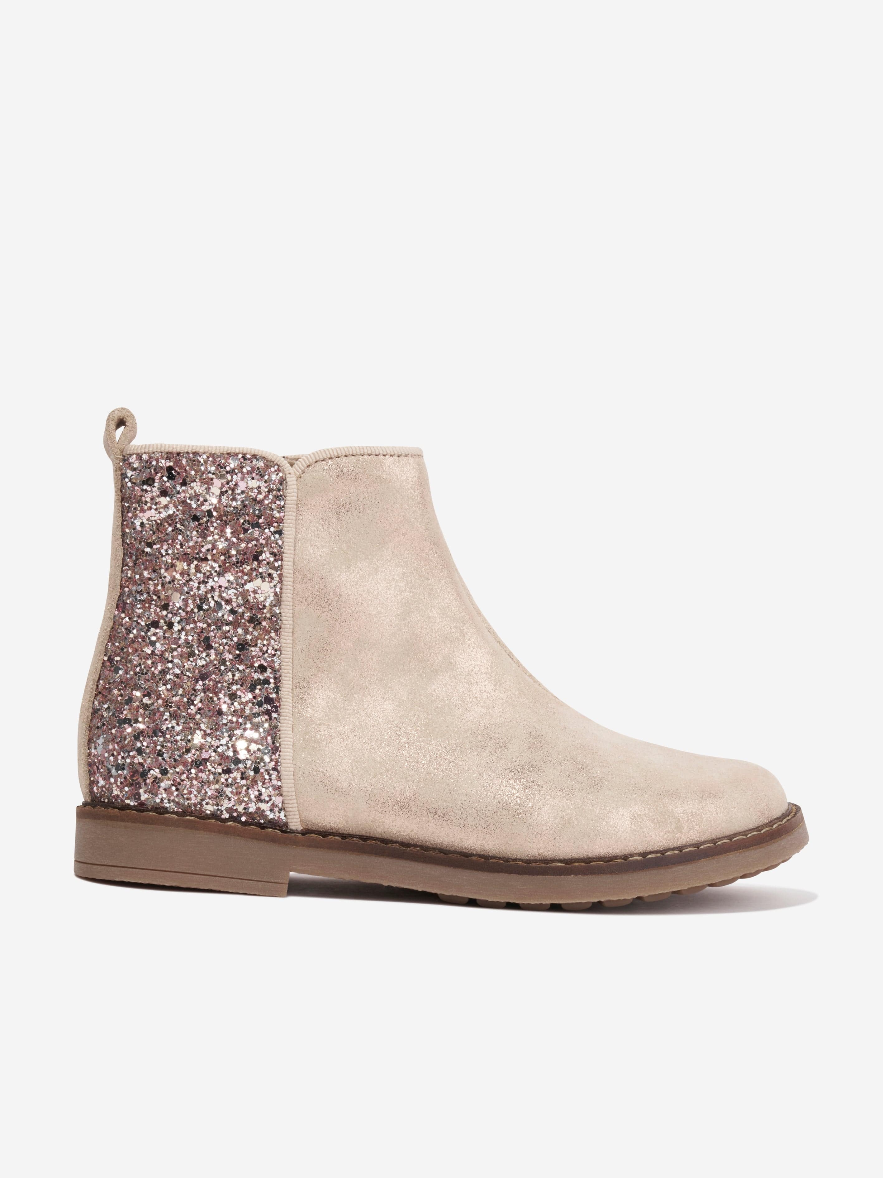 Pom D'Api Girls Trip Back Glitter Boots in Beige