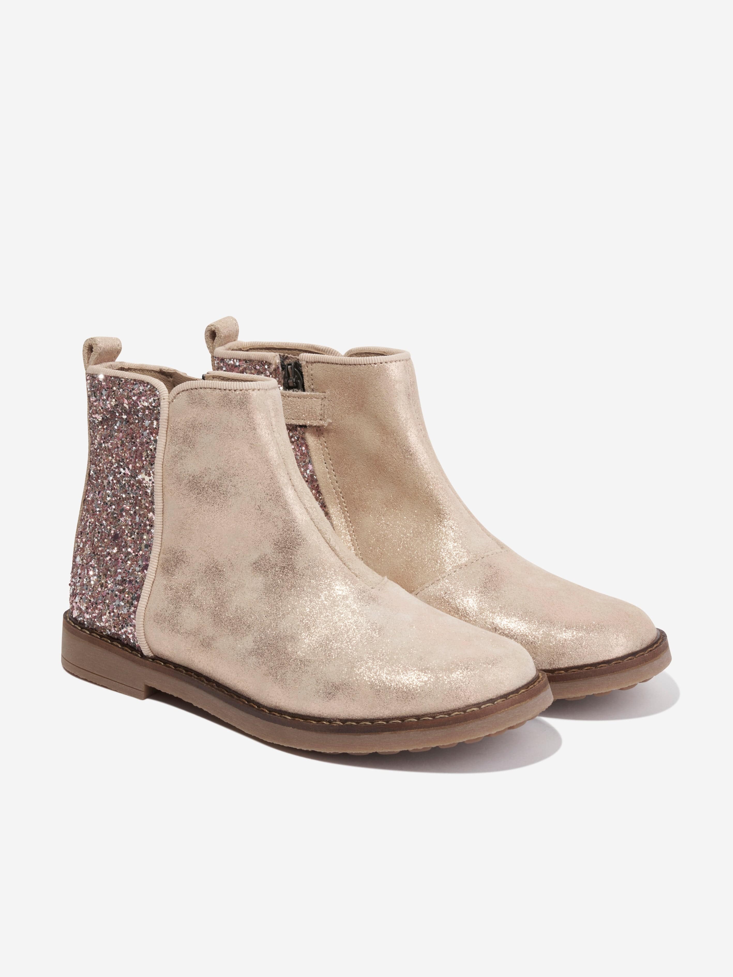 Pom D'Api Girls Trip Back Glitter Boots in Beige