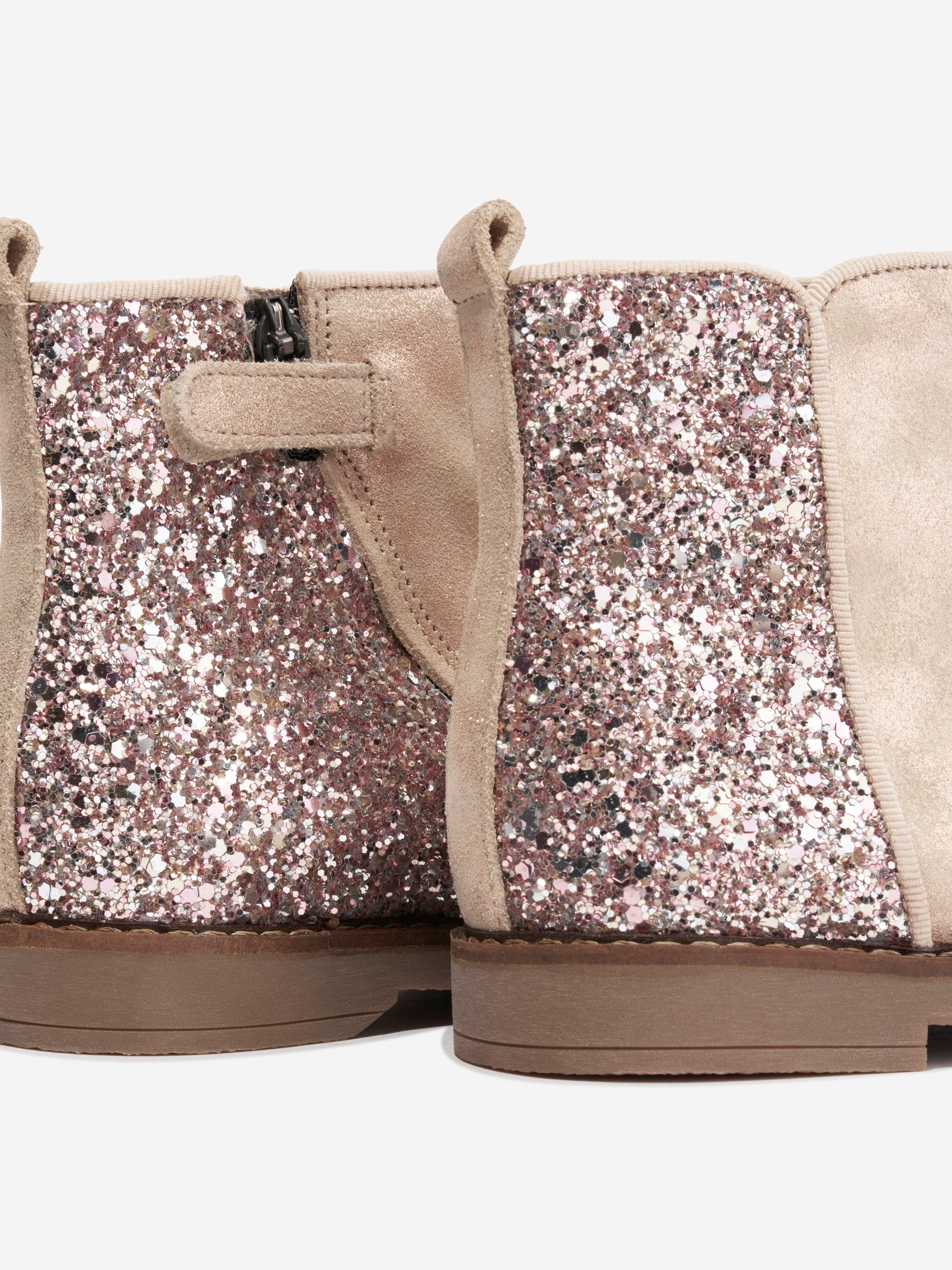 Pom D'Api Girls Trip Back Glitter Boots in Beige