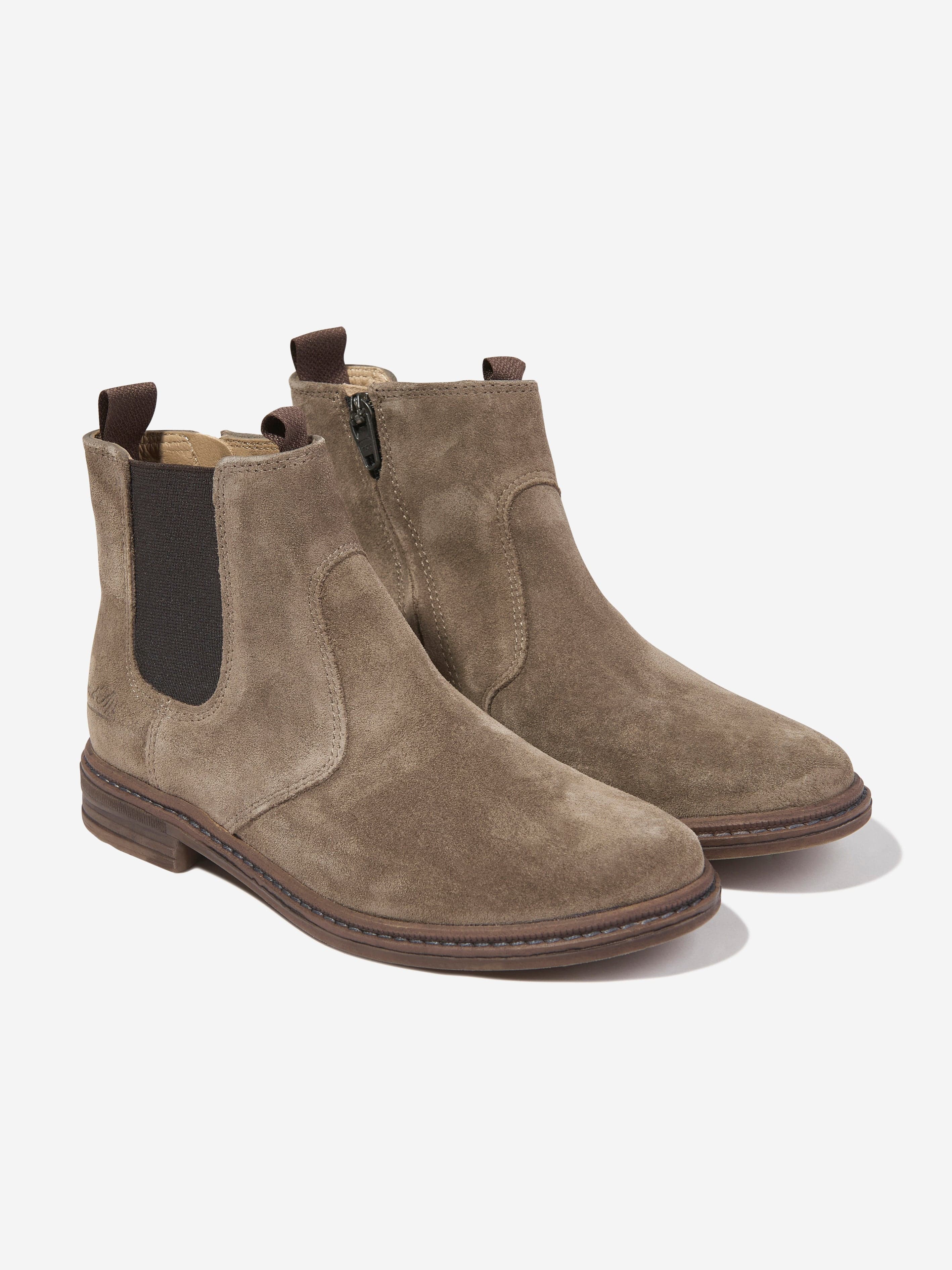 Pom D'Api Boys Suede Brother Jod Zip Boots in Beige