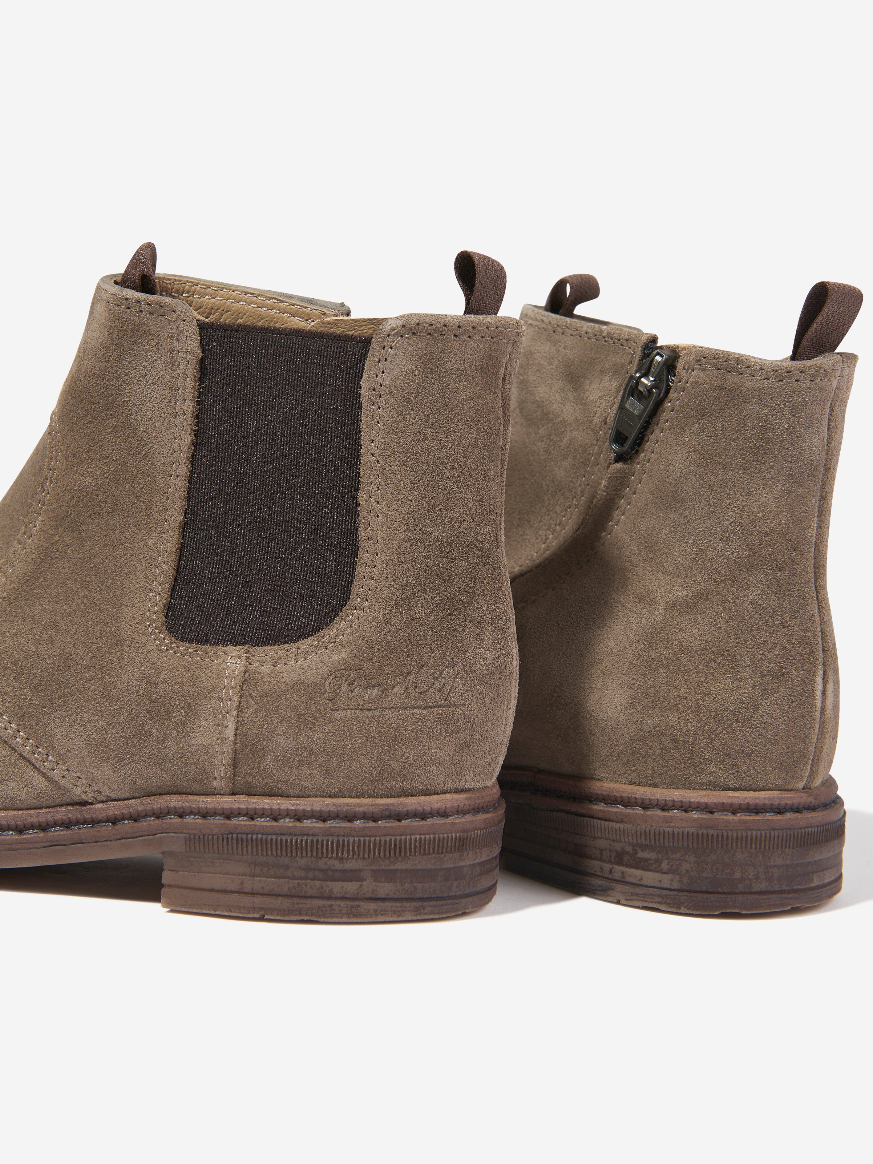 Pom D'Api Boys Suede Brother Jod Zip Boots in Beige