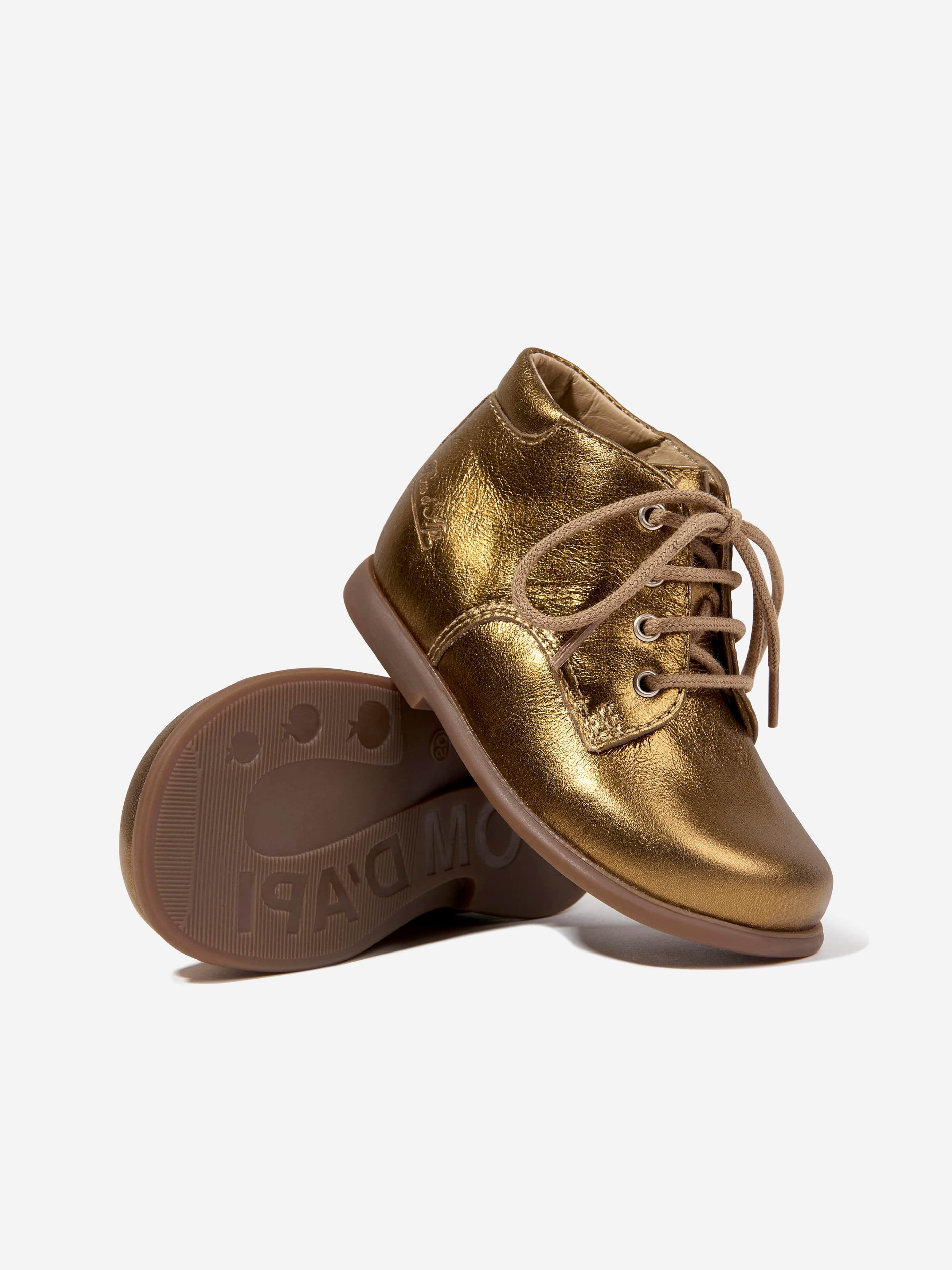 Pom D'Api Baby Girls Leather Nioupi Derby Boots in Gold