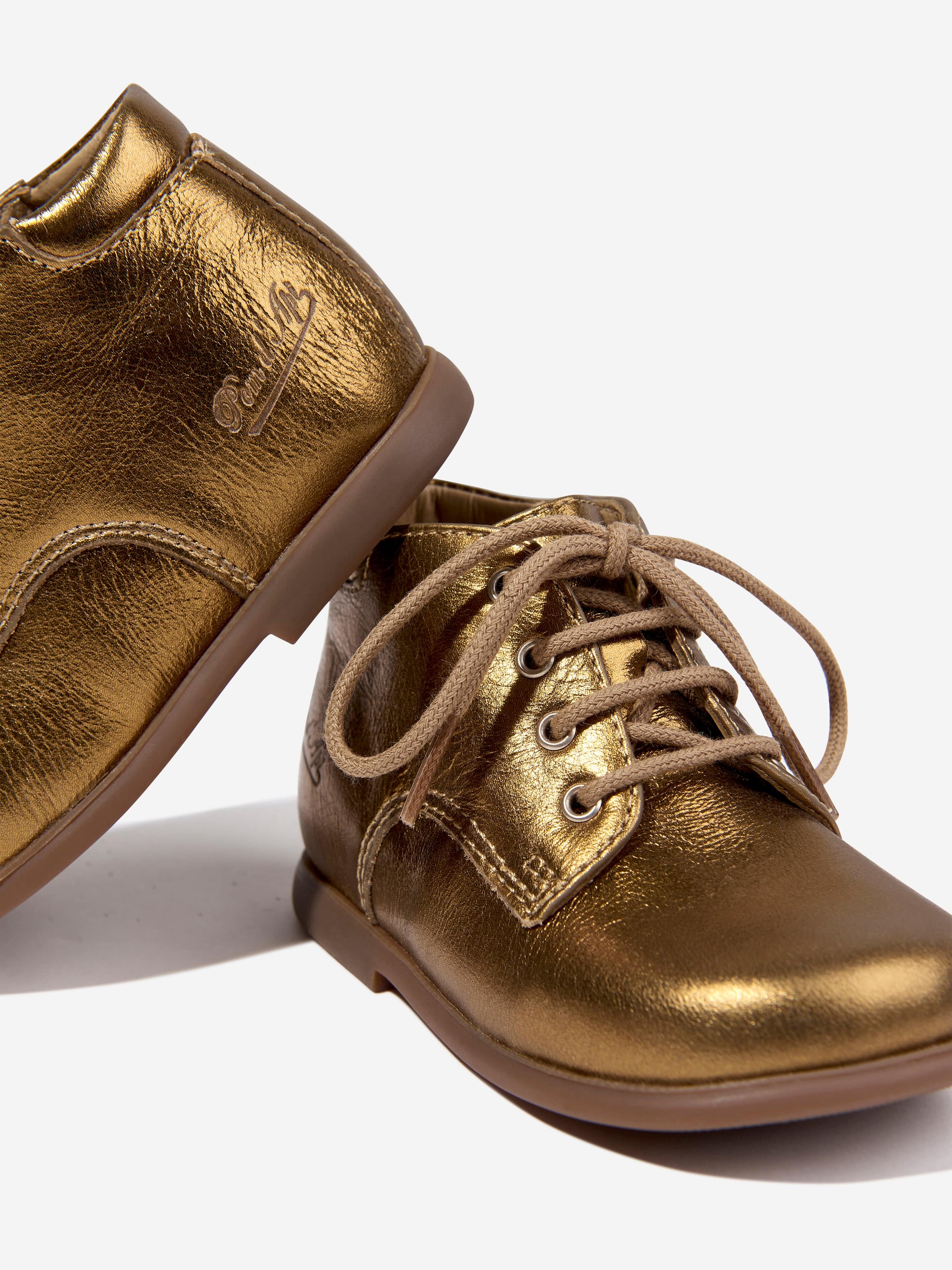 Pom D'Api Baby Girls Leather Nioupi Derby Boots in Gold