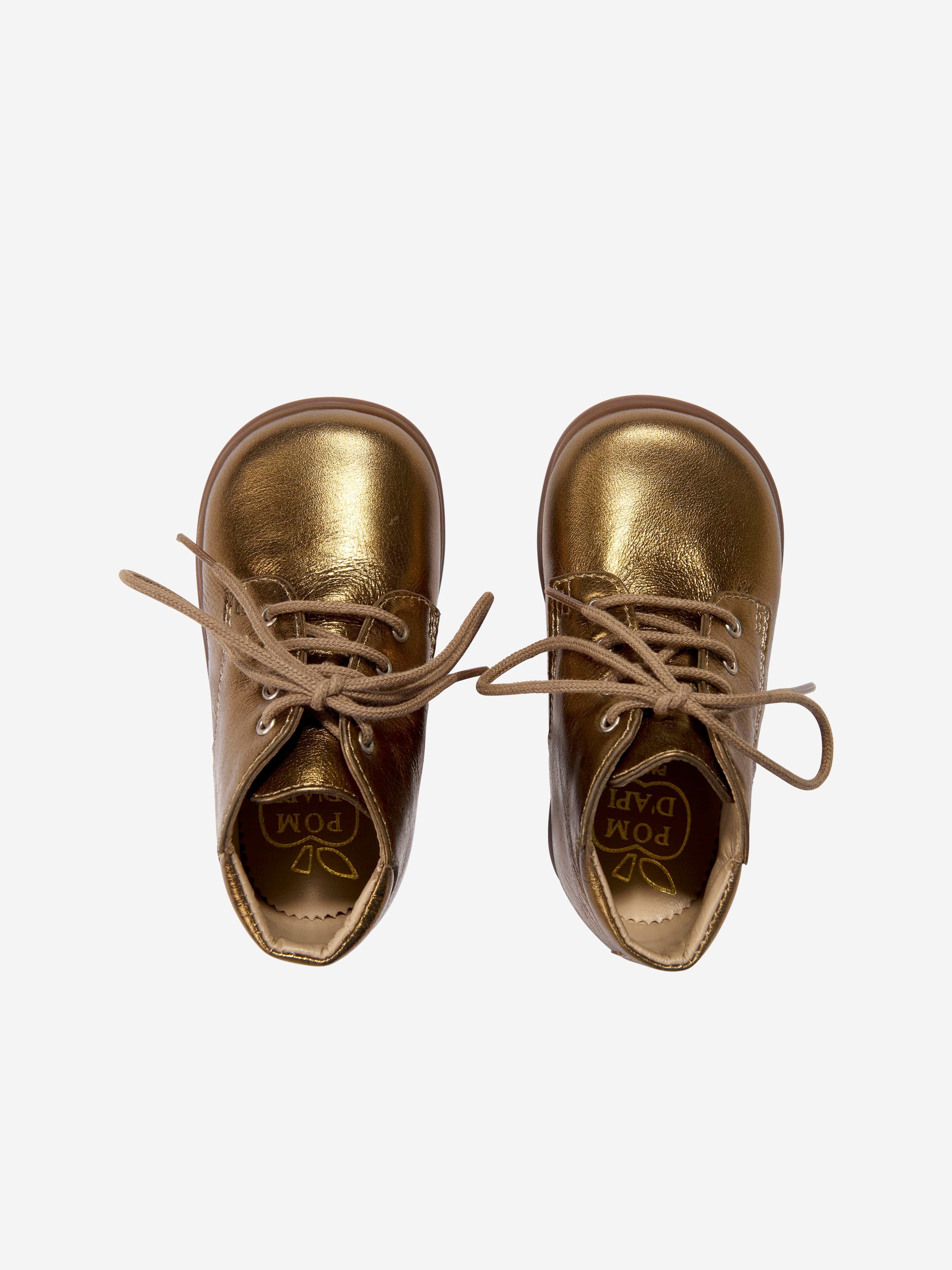 Pom D'Api Baby Girls Leather Nioupi Derby Boots in Gold