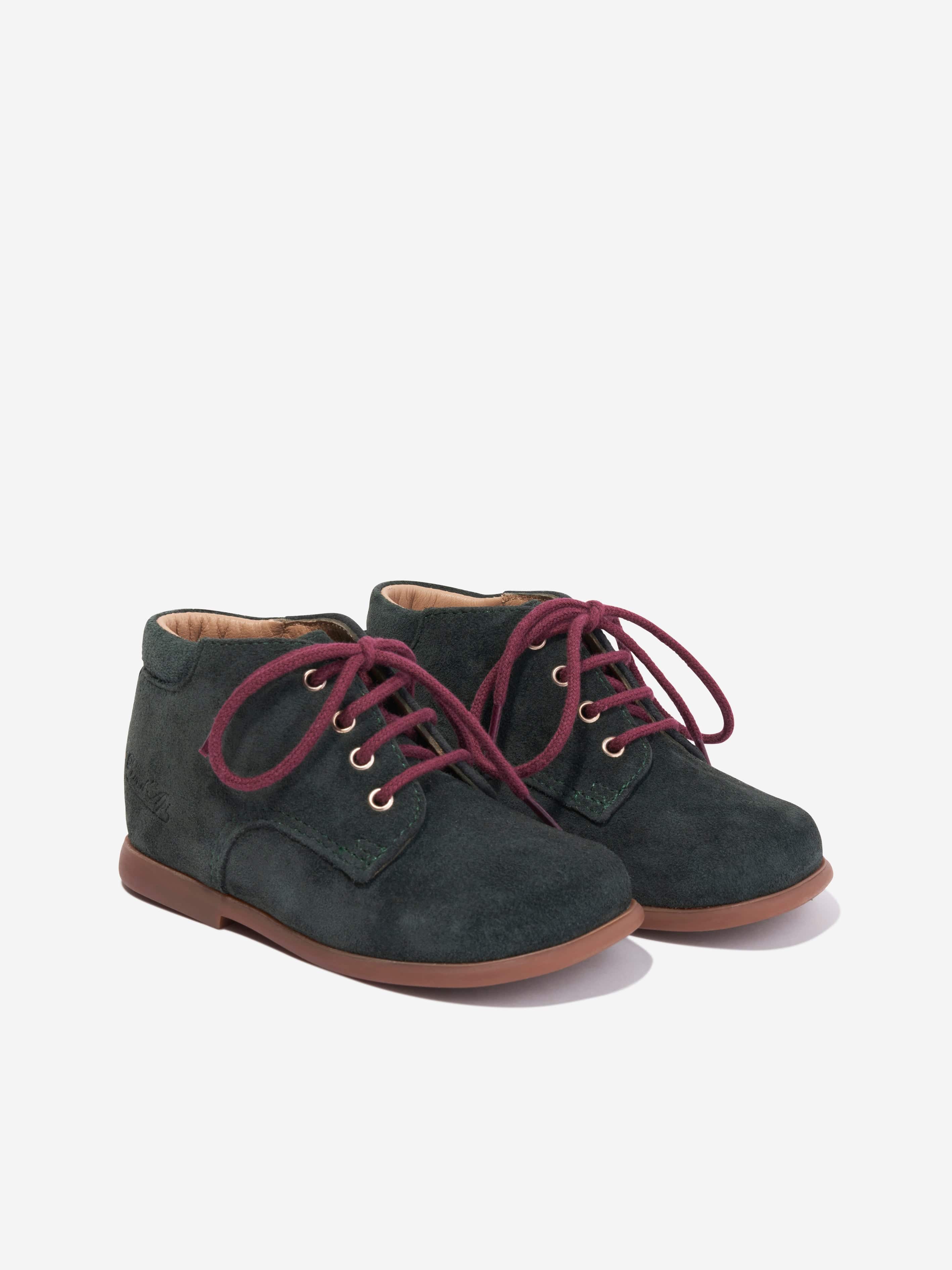 Pom D'Api Boys Suede Nioupi Derby Boots in Green