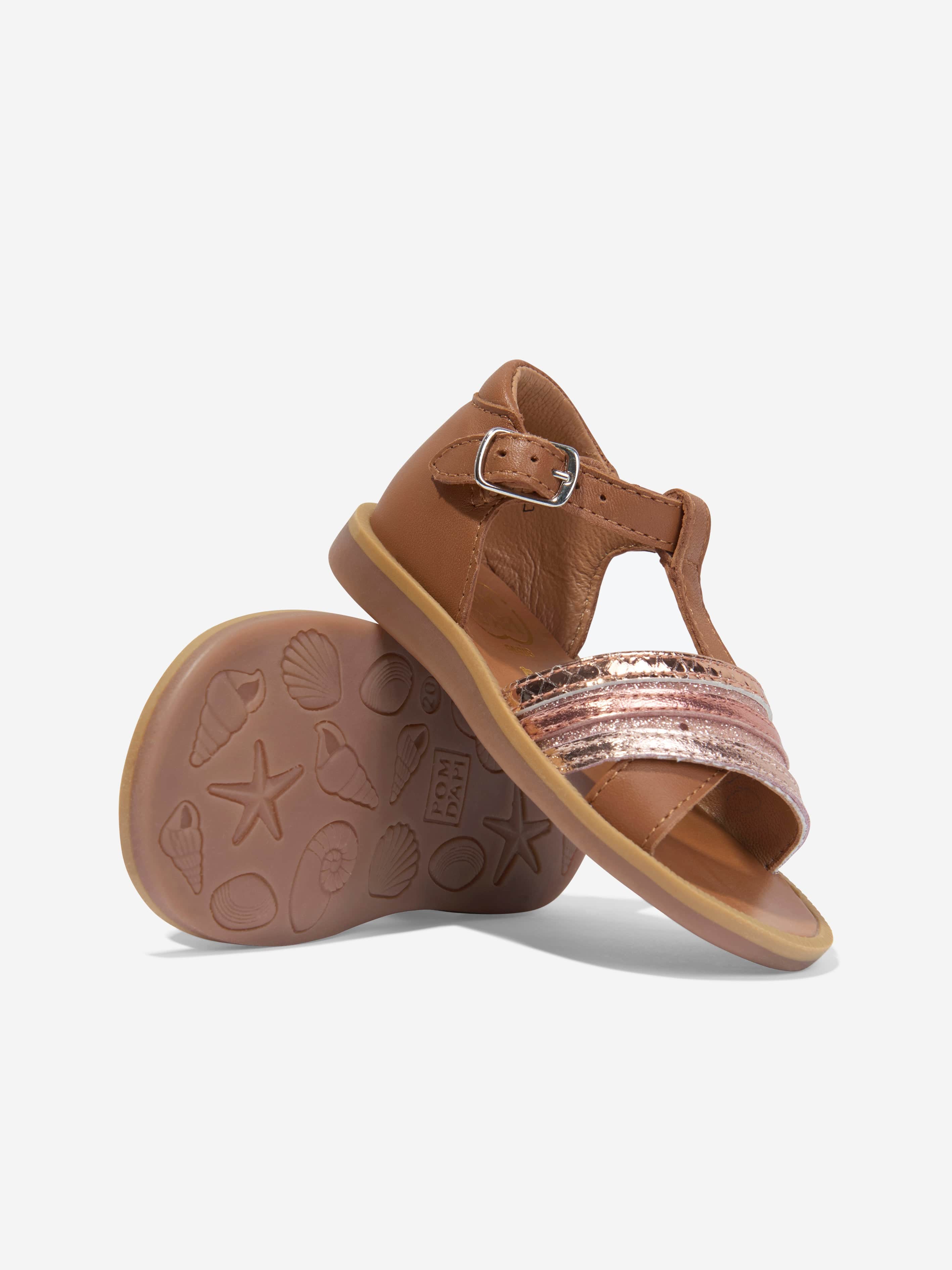 Pom D'Api Girls Leather Poppy Lili Sandals in Camel