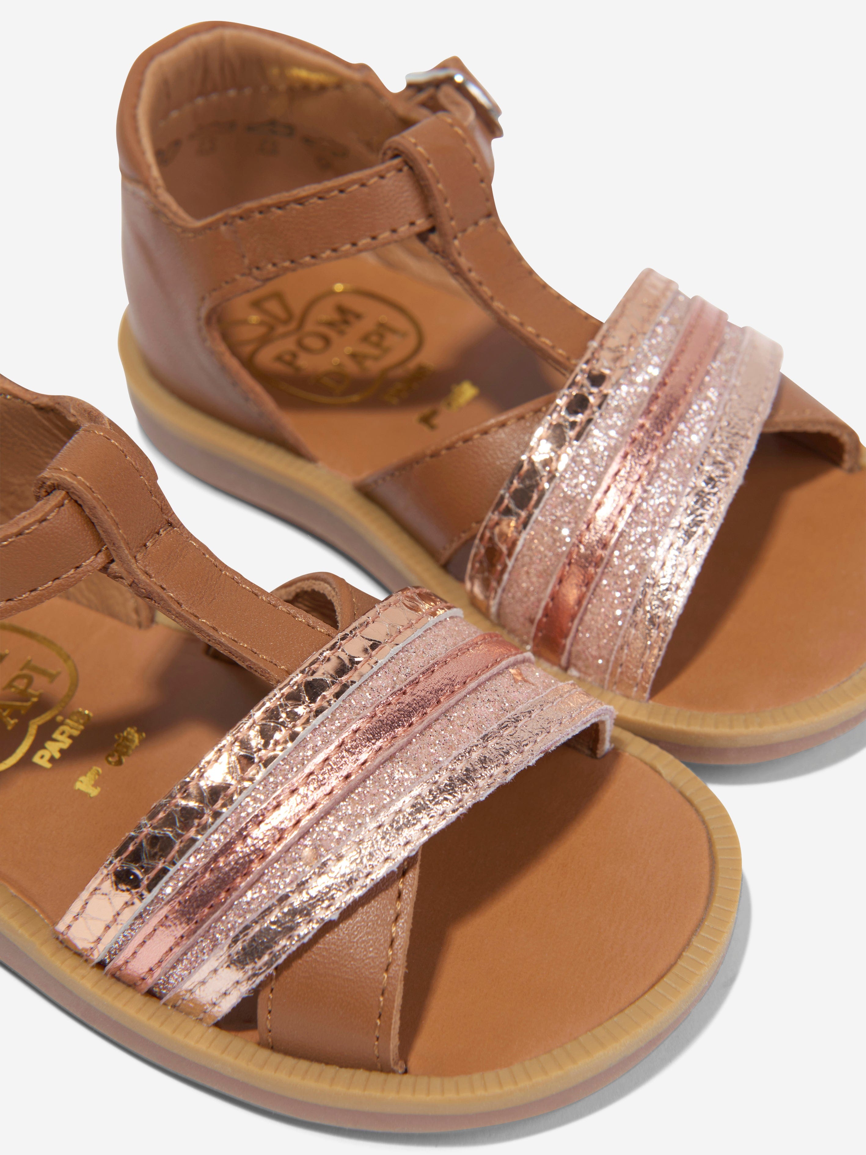 Pom D'Api Girls Leather Poppy Lili Sandals in Camel