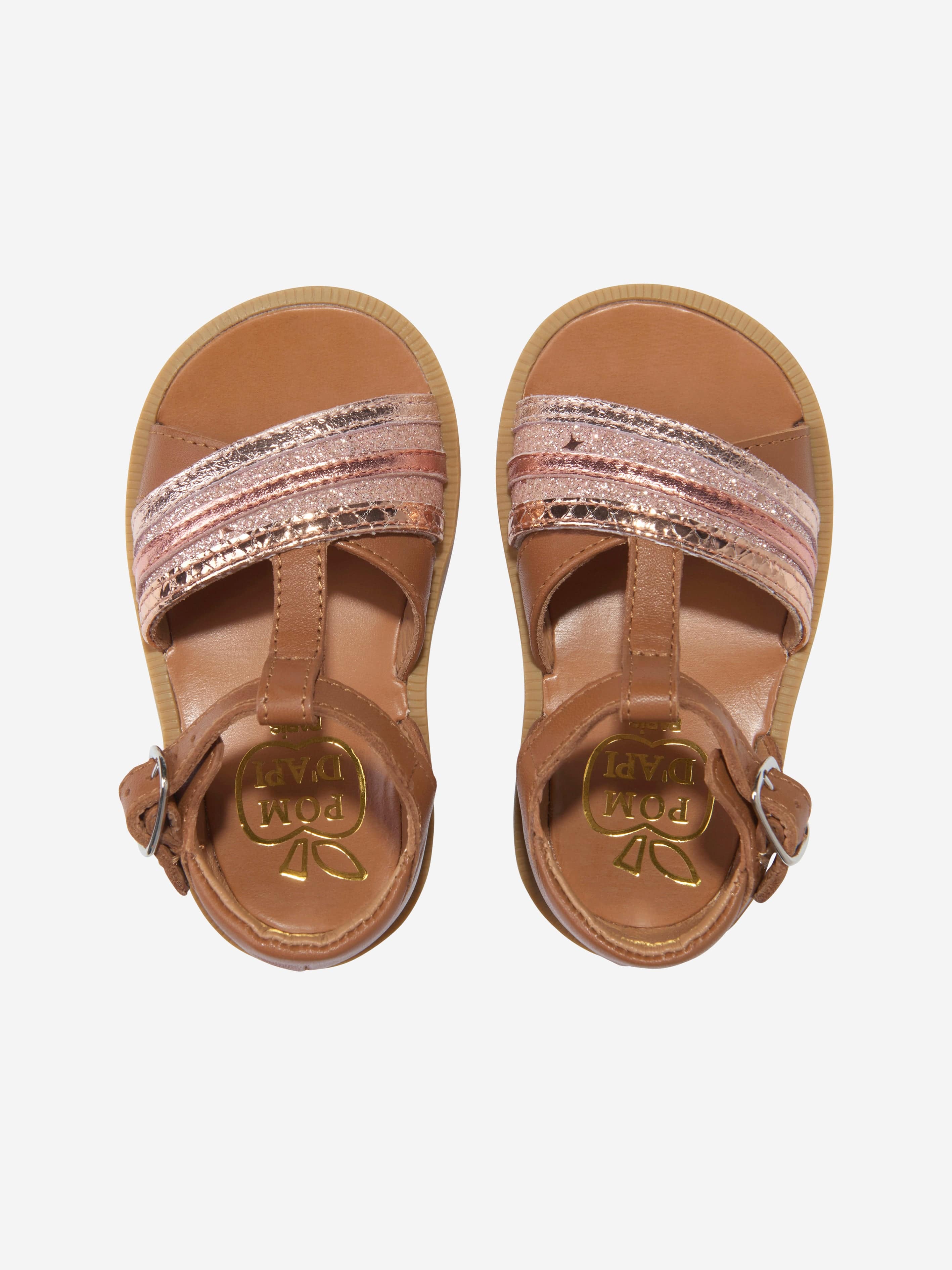 Pom D'Api Girls Leather Poppy Lili Sandals in Camel