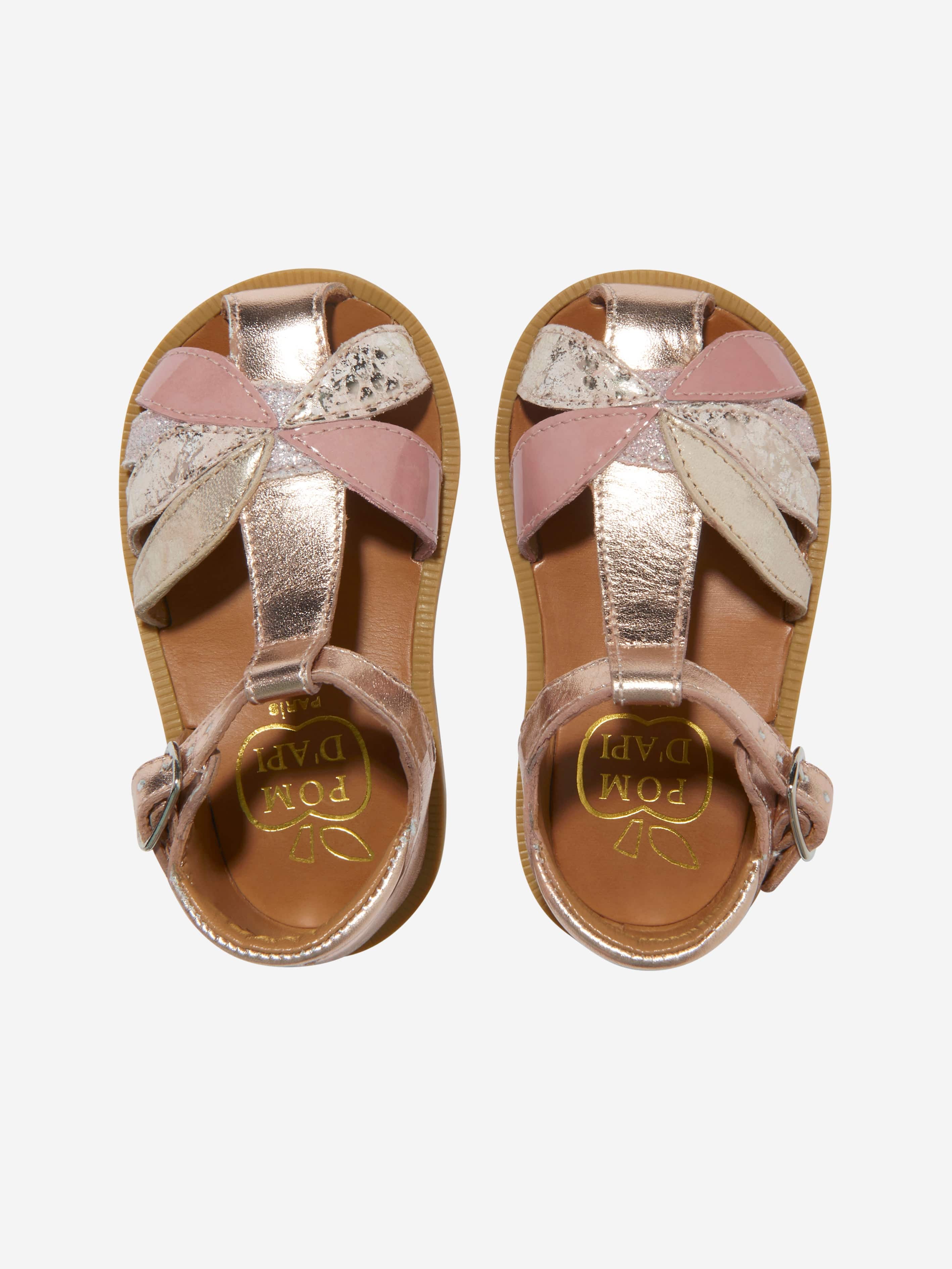 Pom D'Api Girls Leather Poppy Oto Sandals in Pink