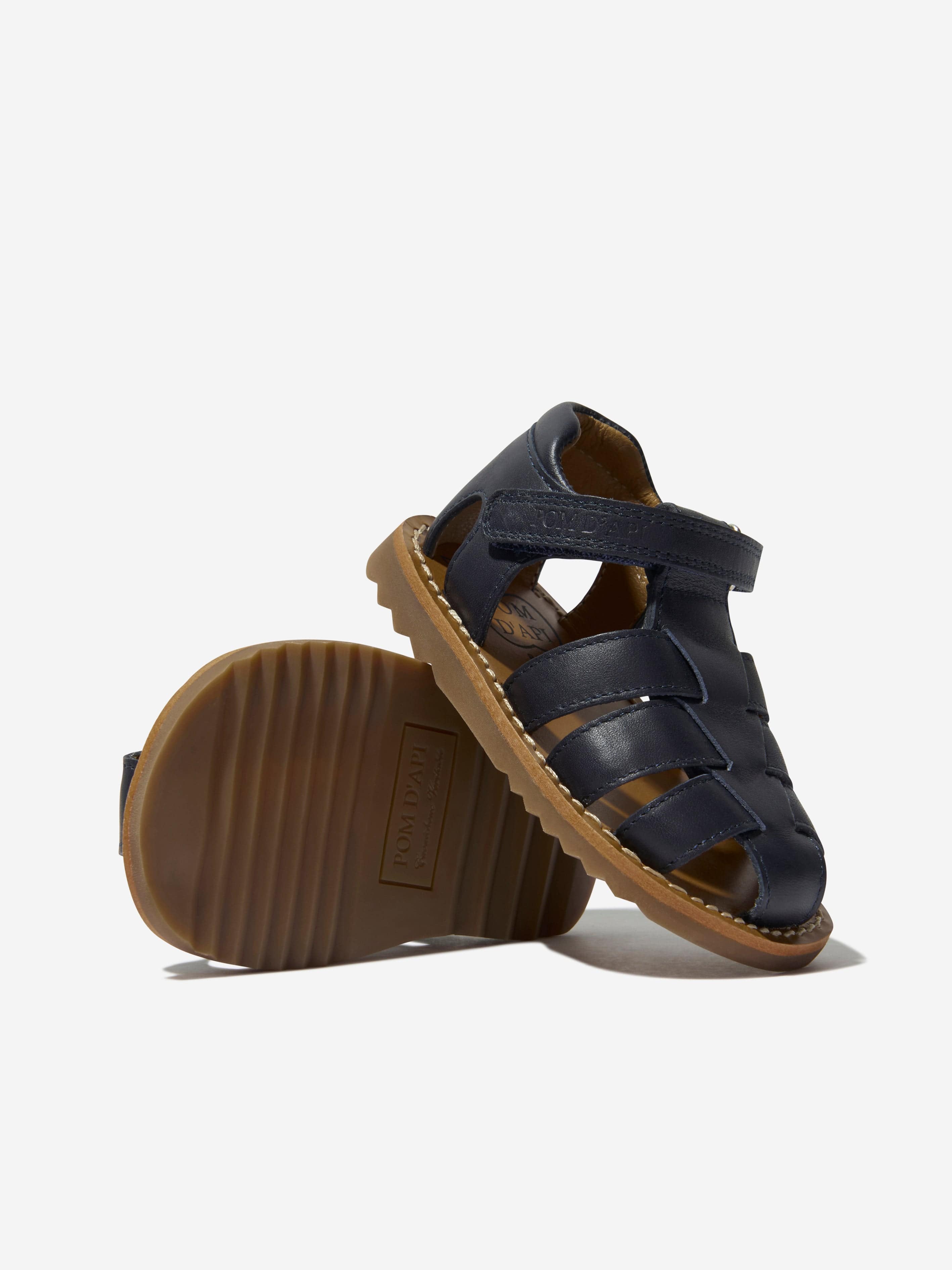 Pom D'Api Kids Leather Waff Papy Sandals in Navy