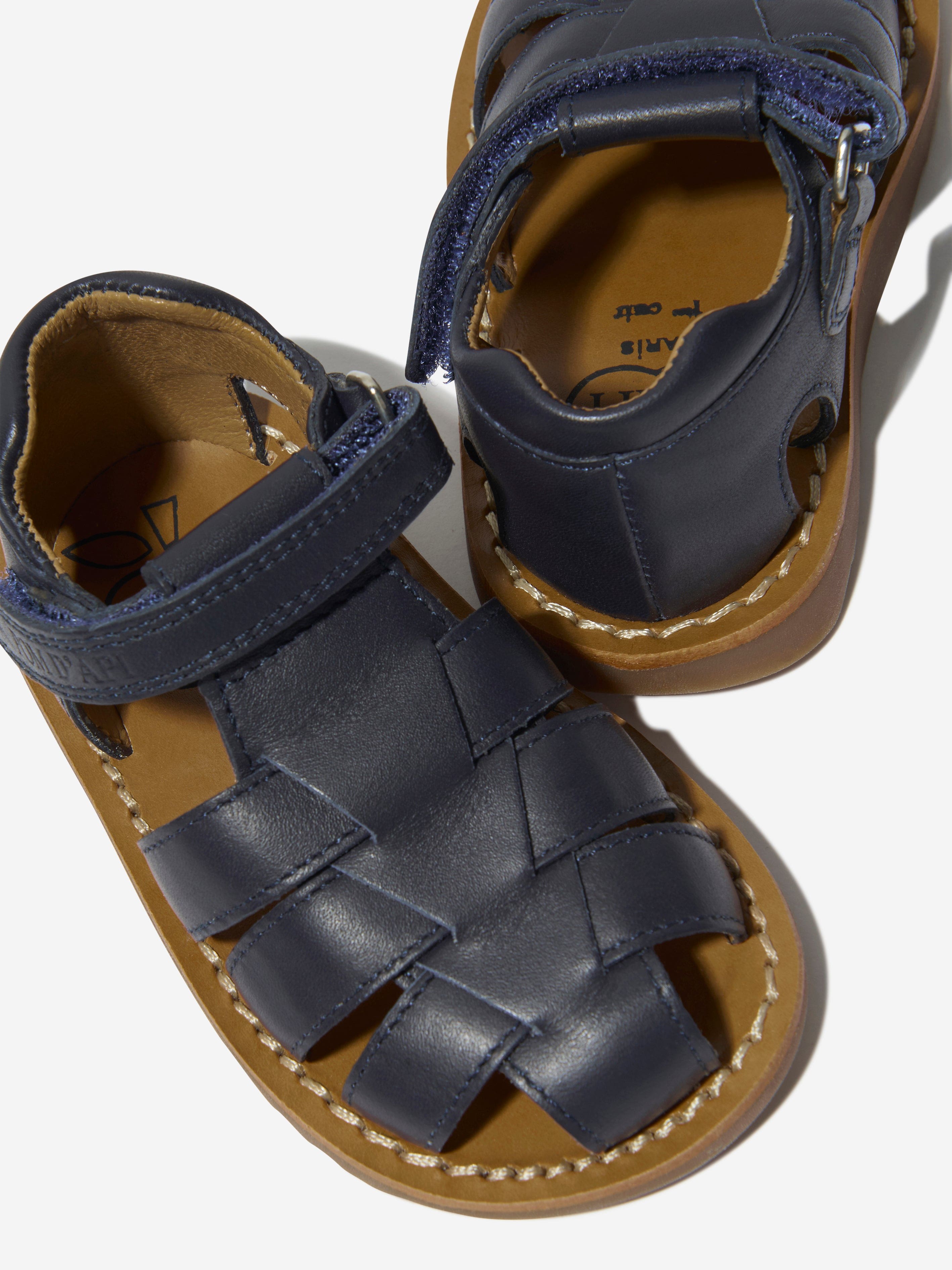 Pom D'Api Kids Leather Waff Papy Sandals in Navy