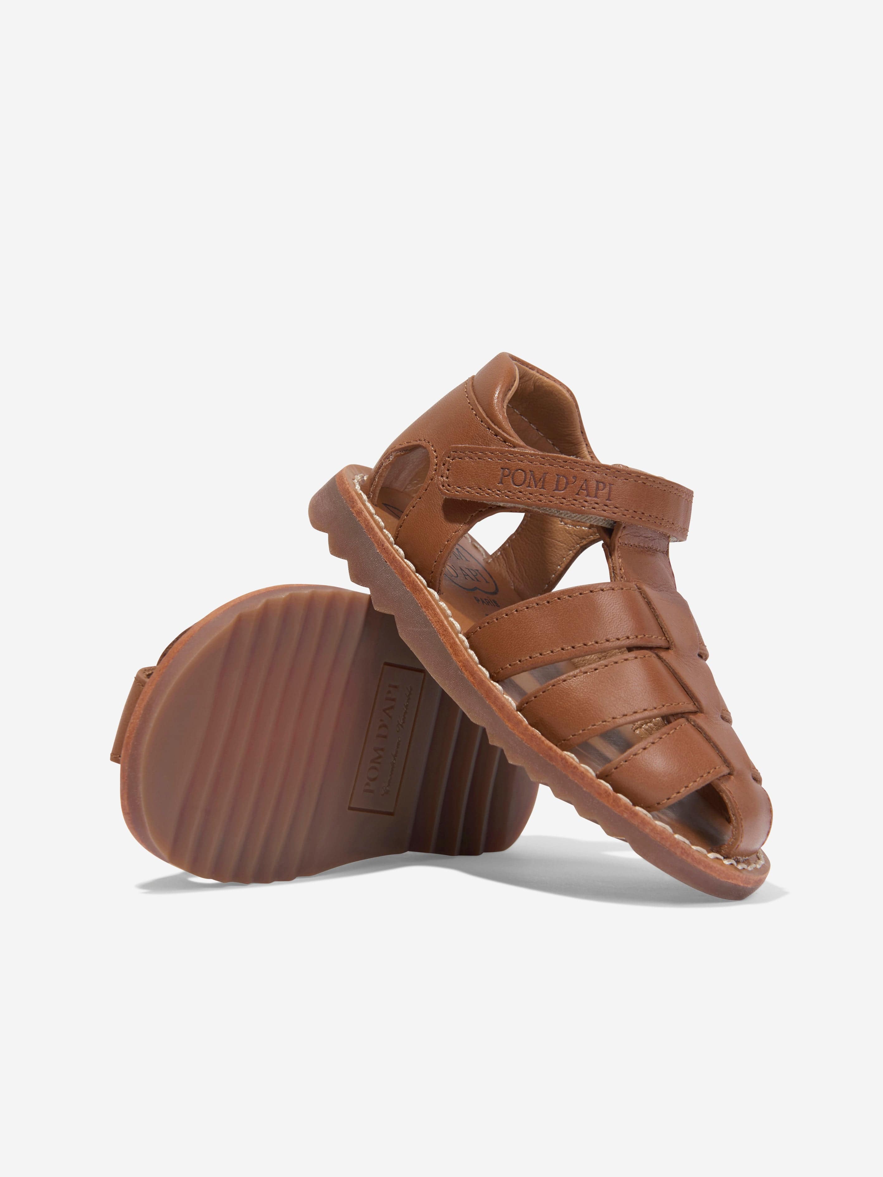 Pom D'Api Kids Leather Waff Papy Sandals in Camel