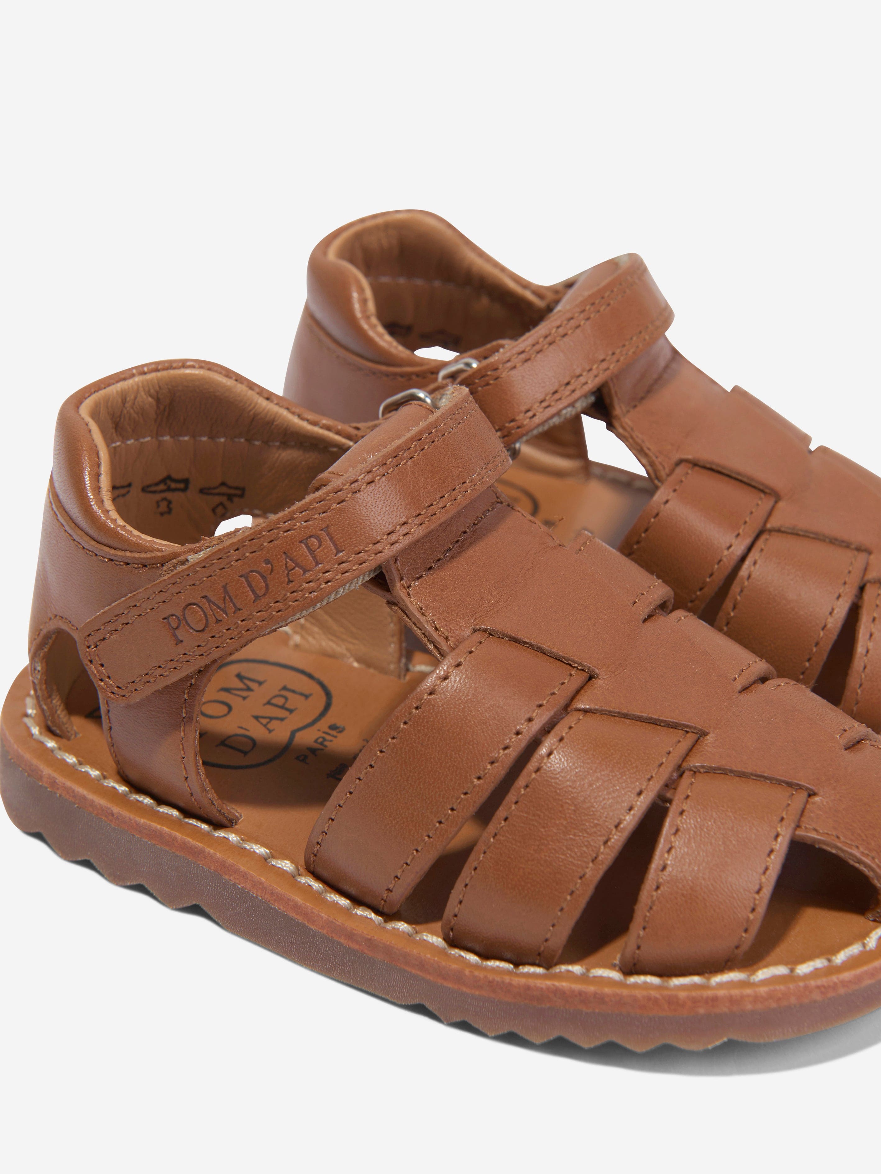 Pom D'Api Kids Leather Waff Papy Sandals in Camel