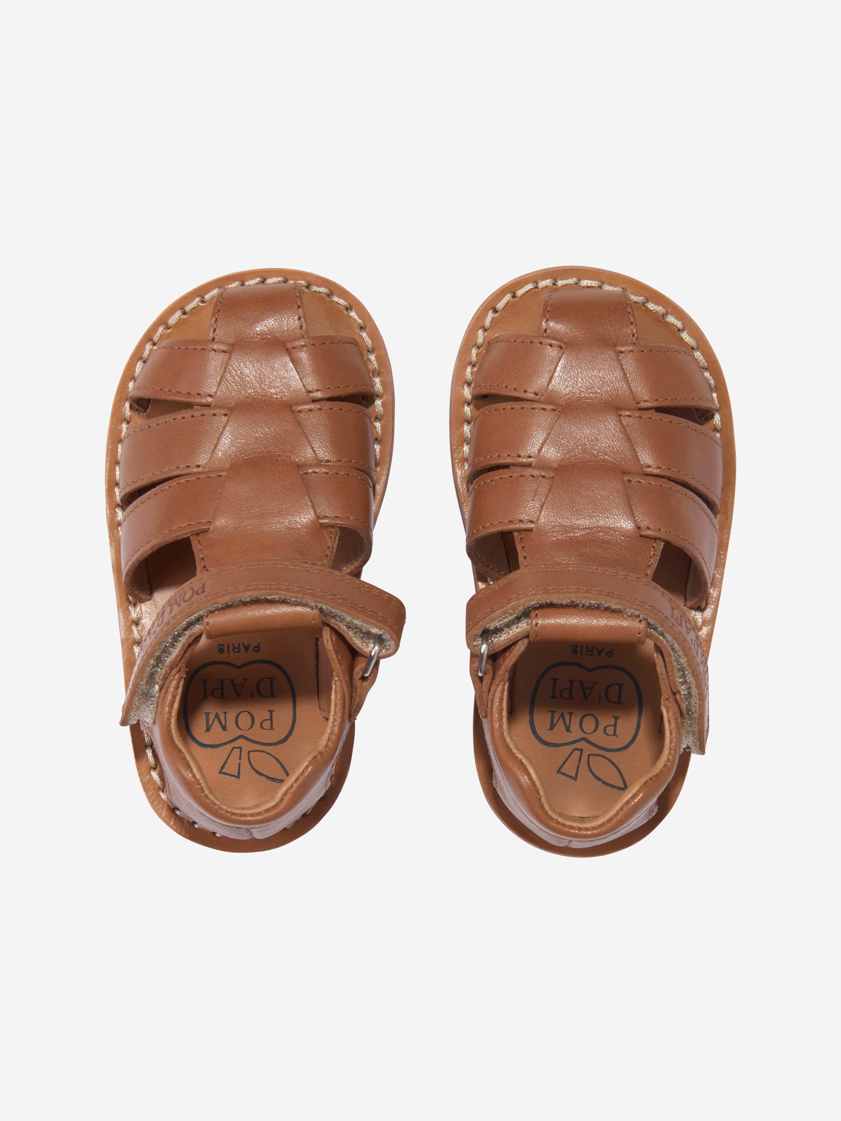 Pom D'Api Kids Leather Waff Papy Sandals in Camel