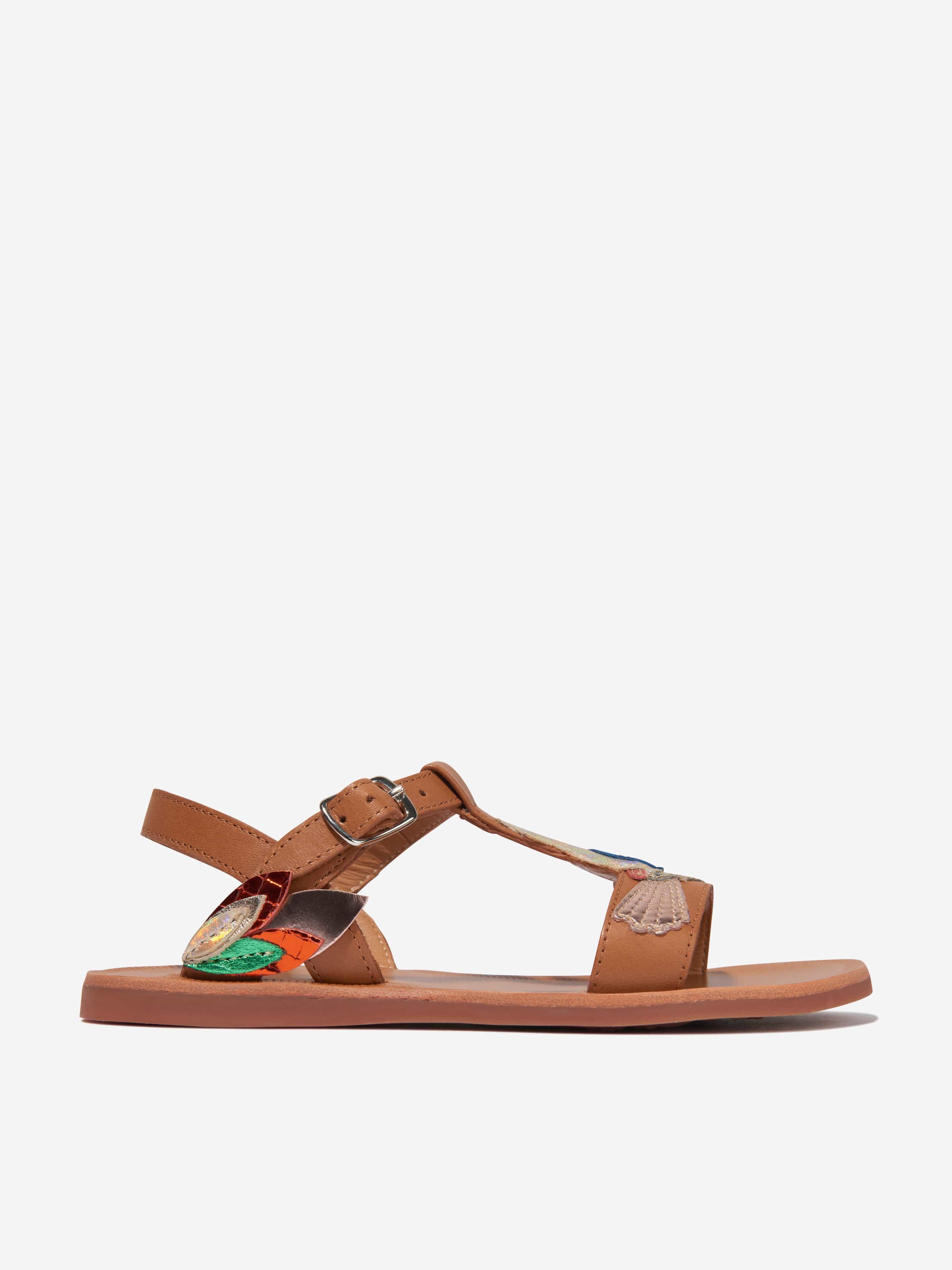 Pom D'Api Girls Leather Plagette Hummingbird Sandals in Camel