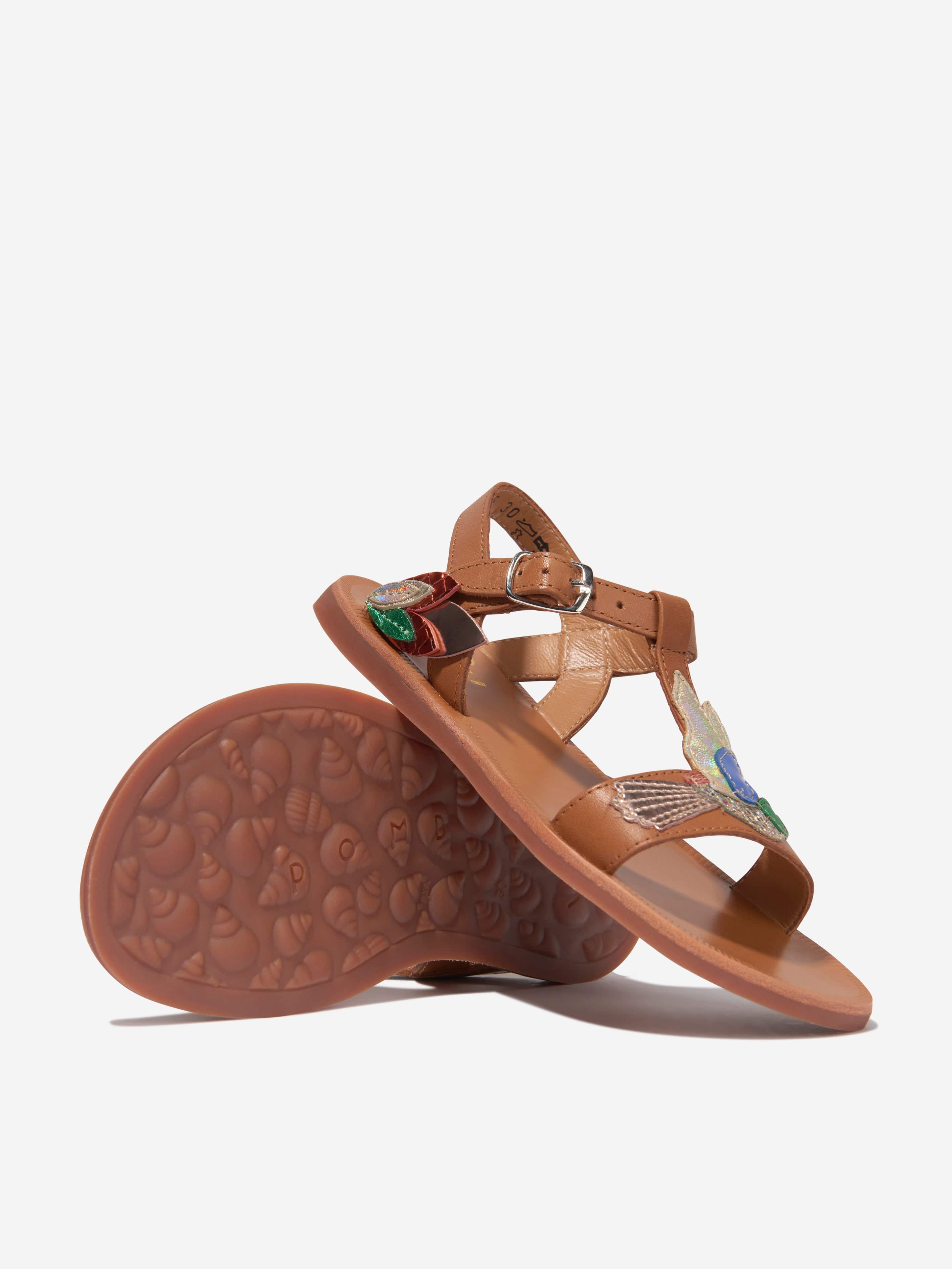 Pom D'Api Girls Leather Plagette Hummingbird Sandals in Camel