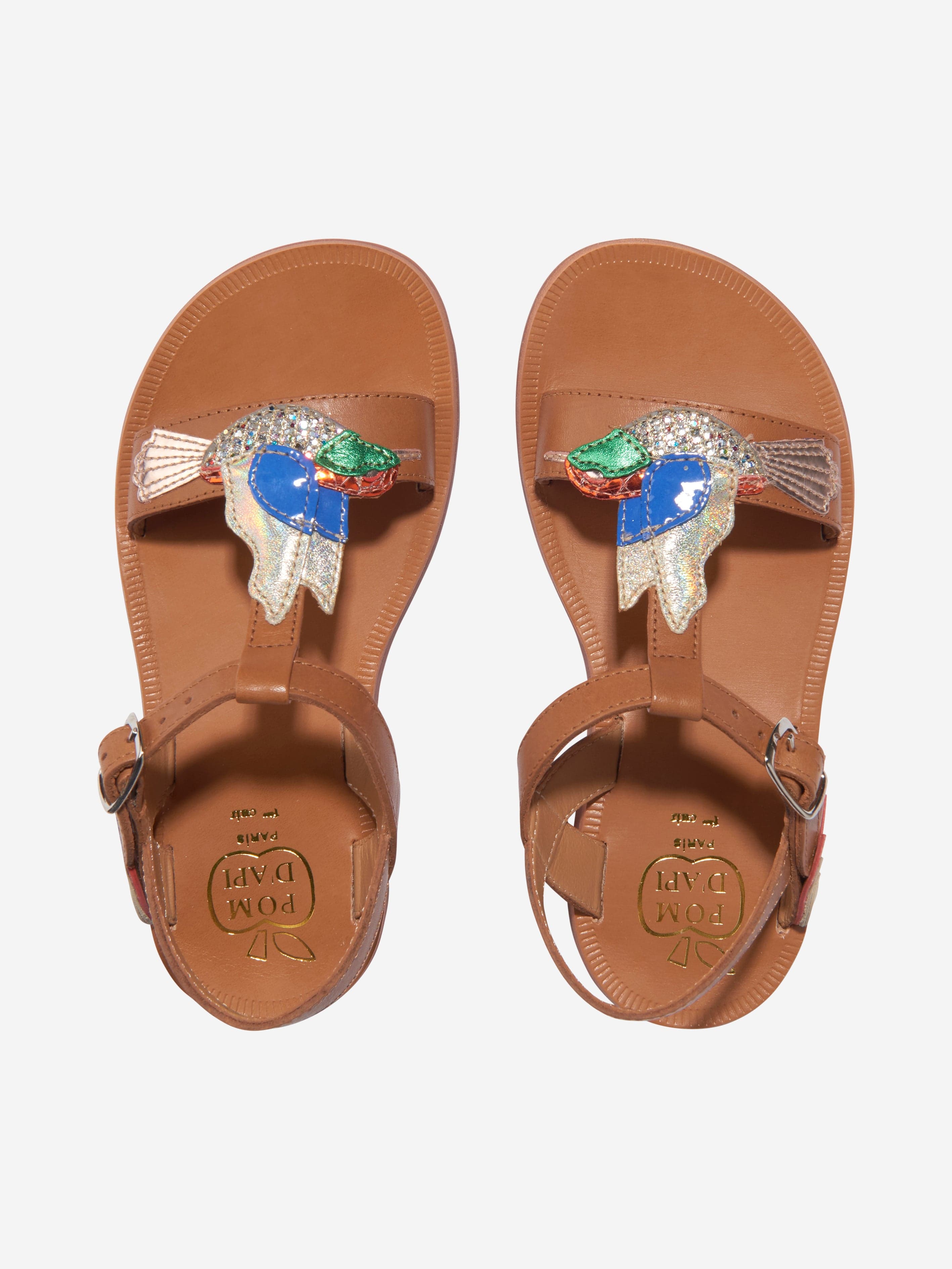 Pom D'Api Girls Leather Plagette Hummingbird Sandals in Camel