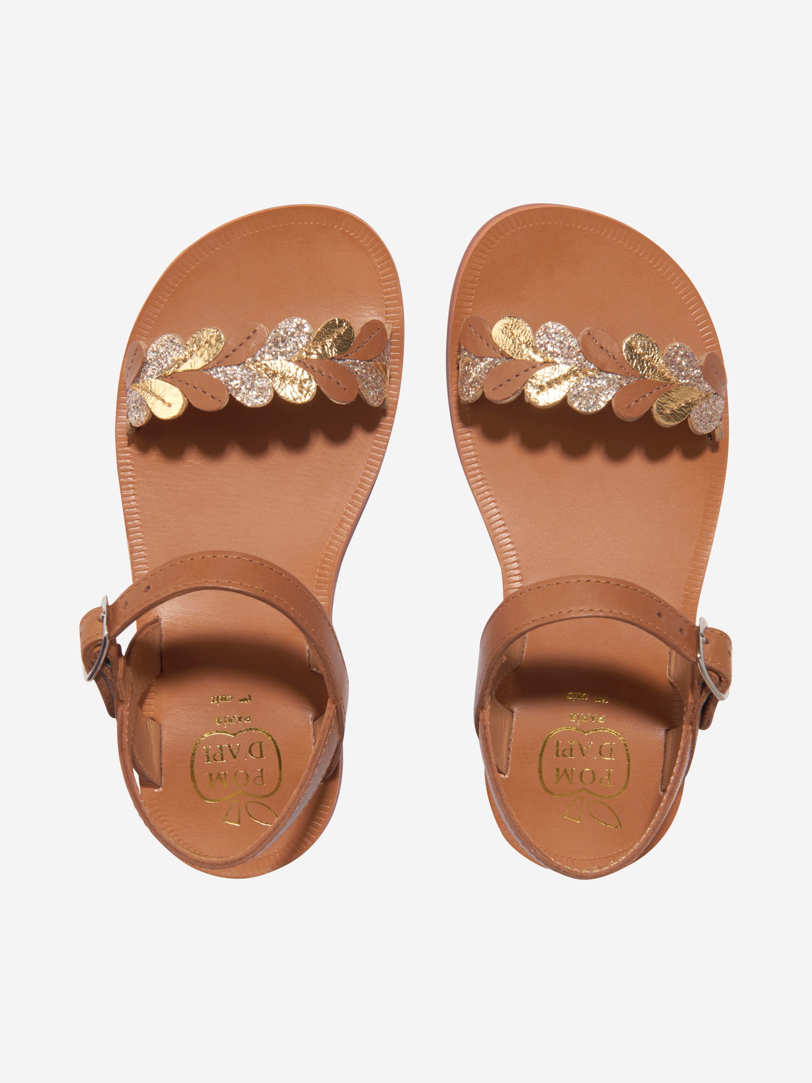 Pom D'Api Girls Leather Plagette Ferns Sandals in Camel