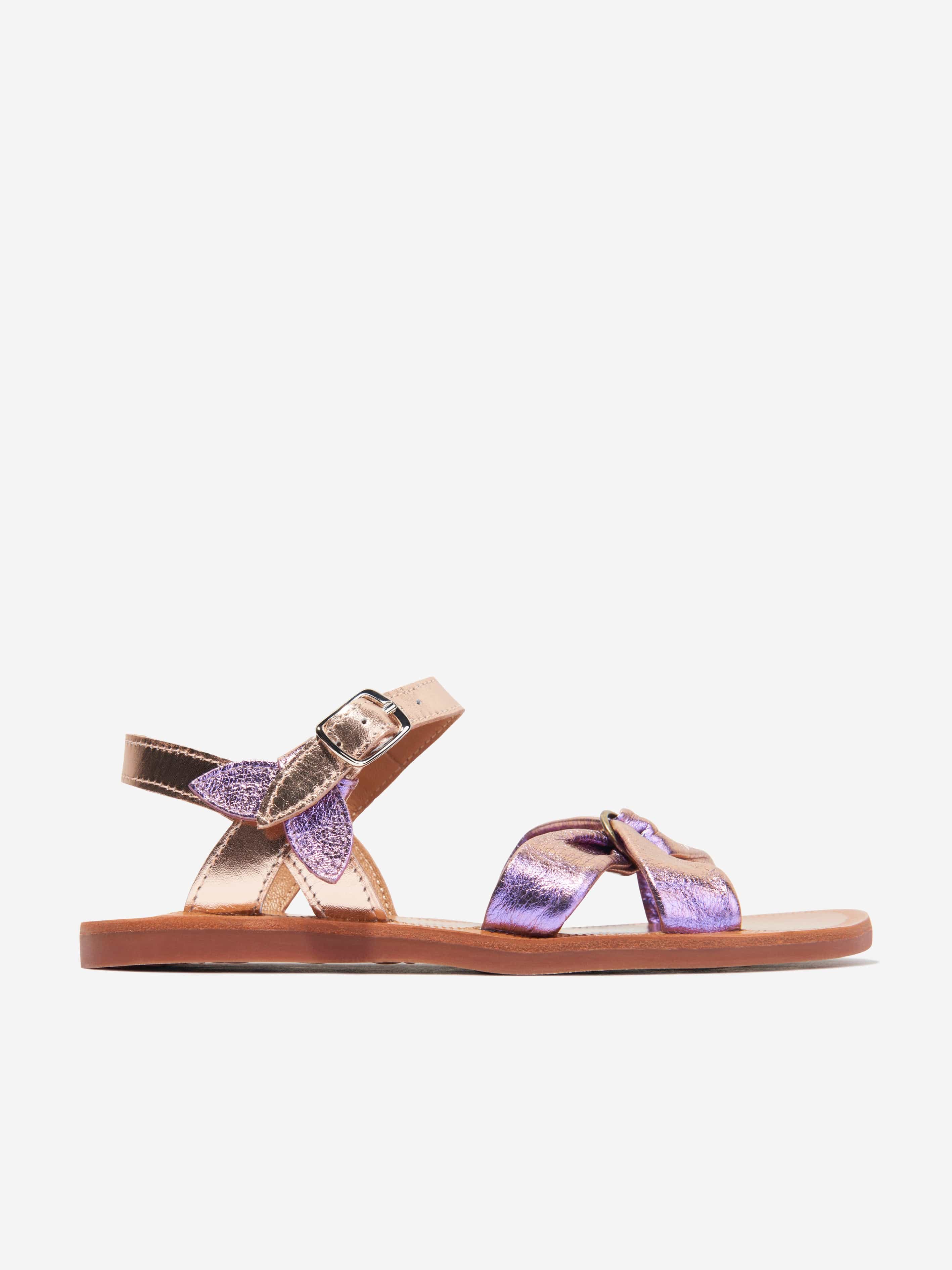 Pom D'Api Girls Leather Plagette Scarf Sandals in Pink