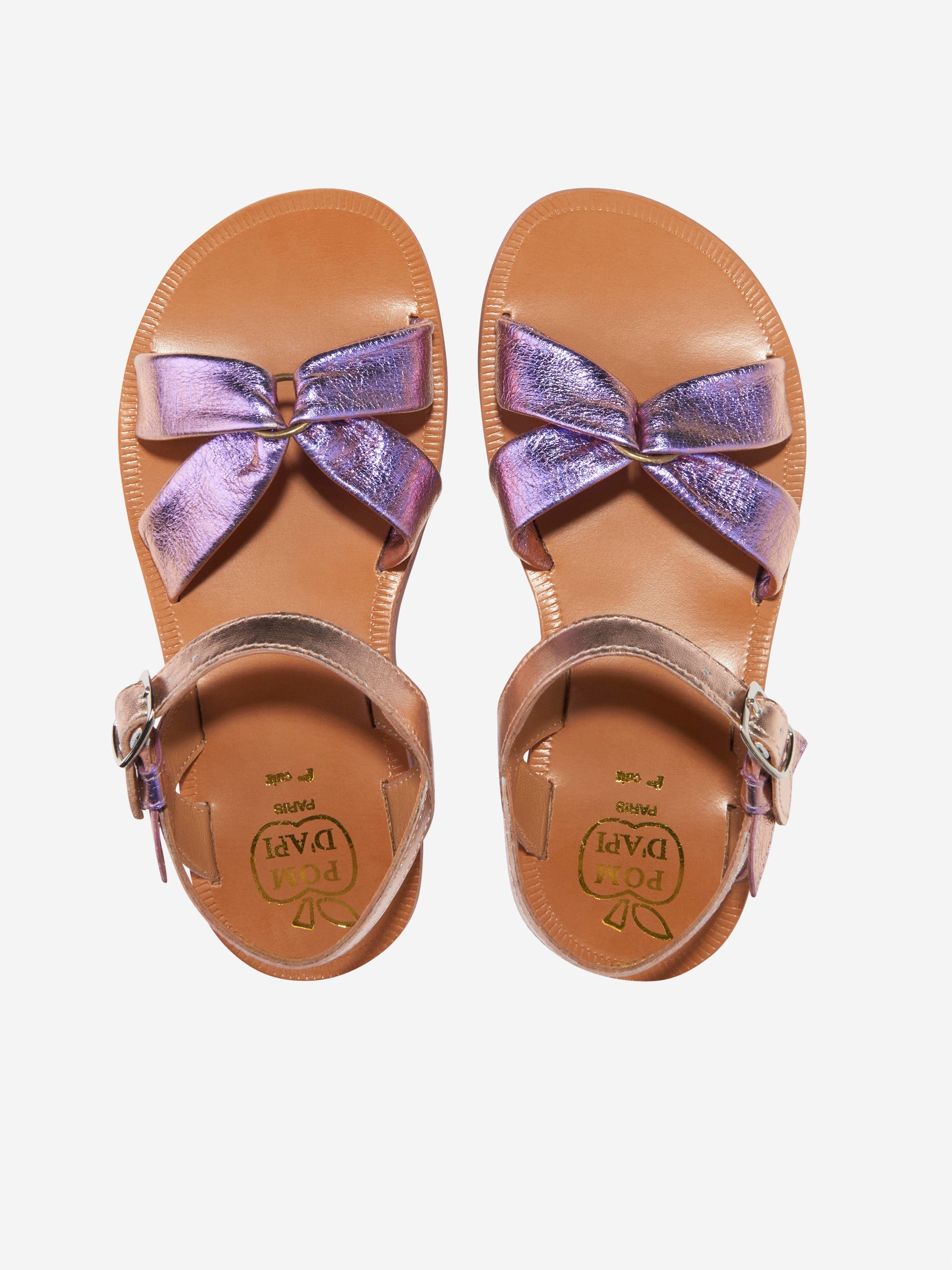 Pom D'Api Girls Leather Plagette Scarf Sandals in Pink